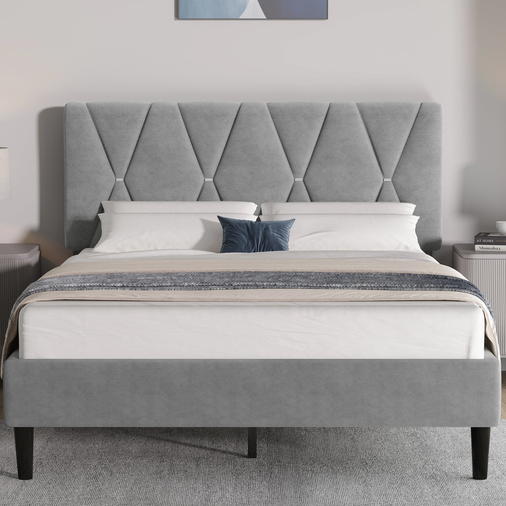 Velvet Double Bed Frame with Headboard Upholstered King Size Bed Frame