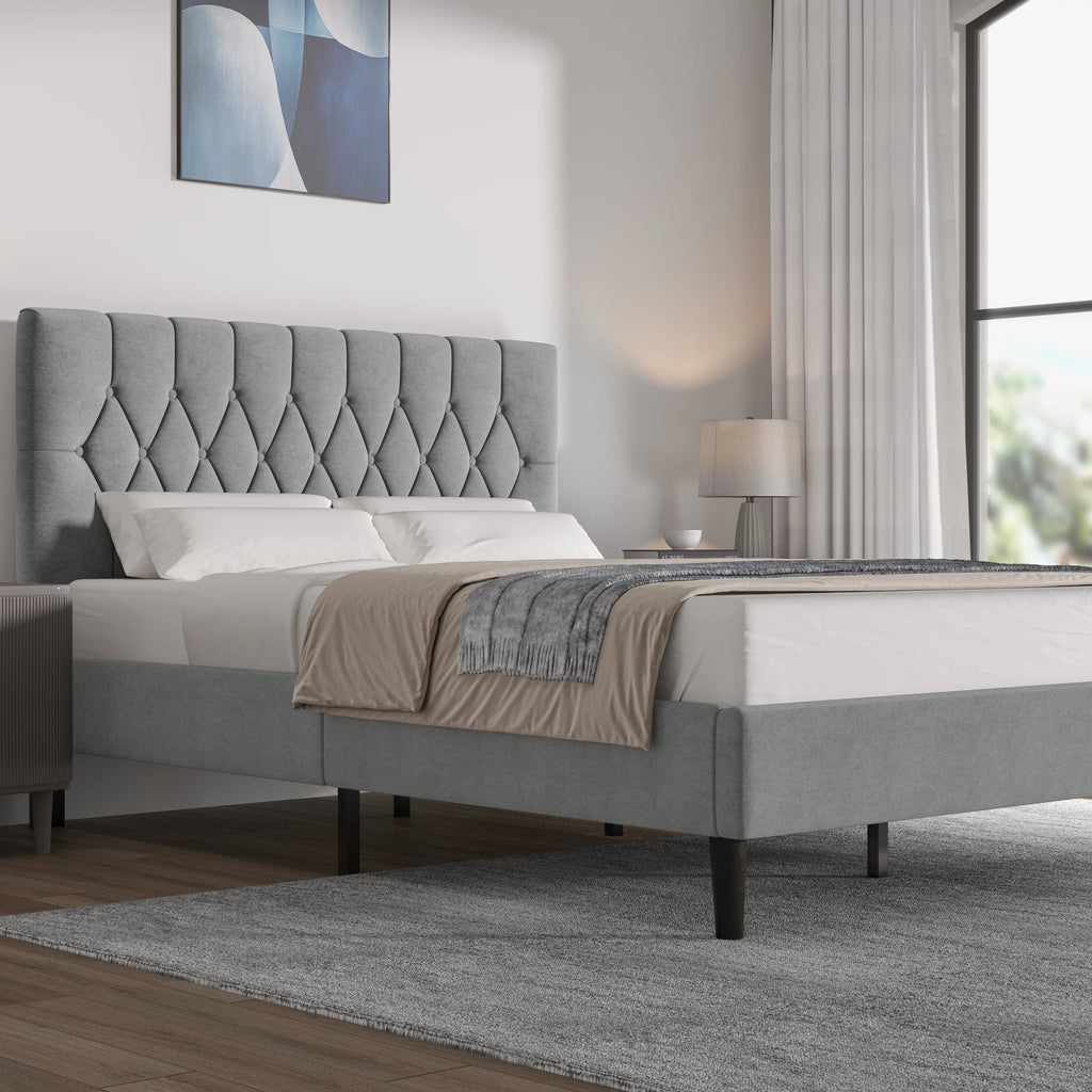Velvet Bed Frame Double & King Size with Adjustable Headboard