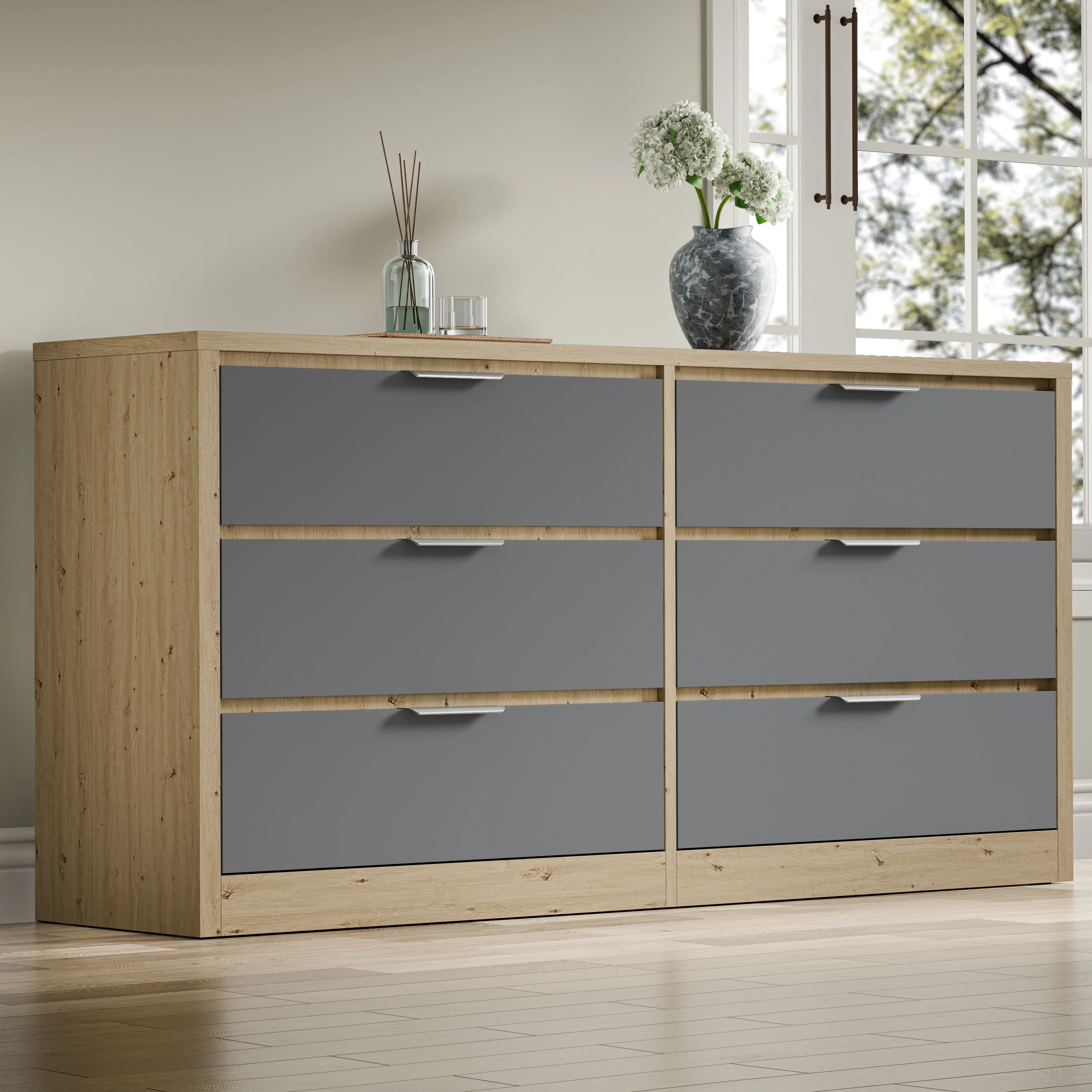 Skova Large 6 Chest of Drawers - Wide Bedroom Dresser