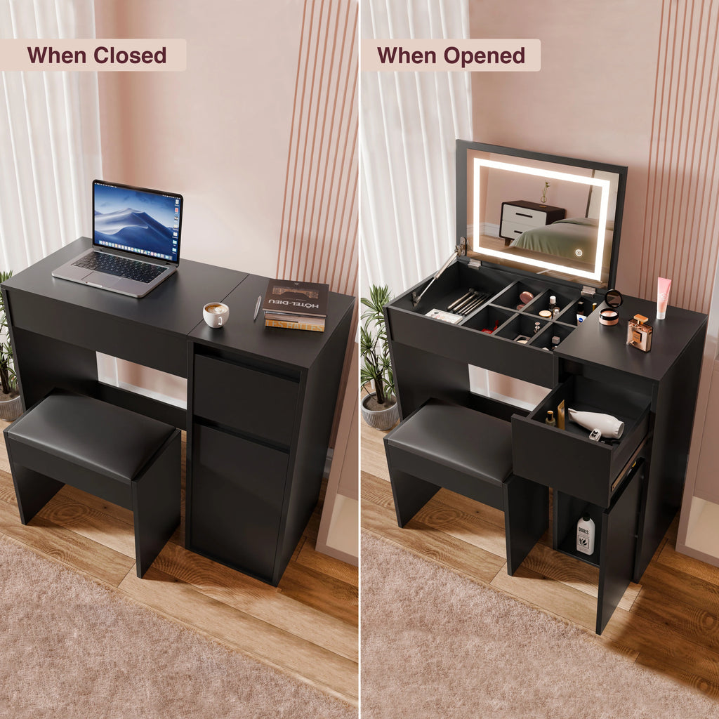 Small Dressing Table with Mirror and Lights, Stool -Makeup Vanity Desk