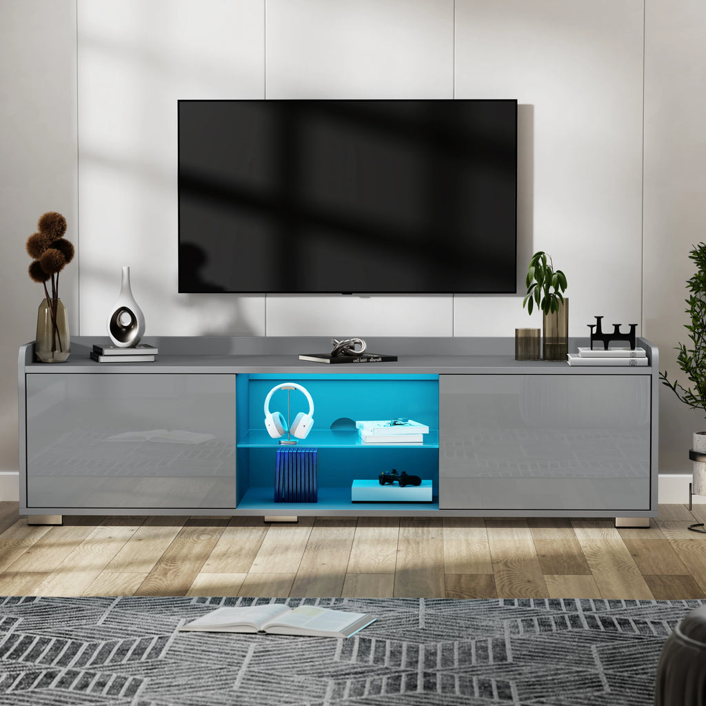 High Gloss LED TV Unit with Storage - Living Room TV Cabinet 140cm