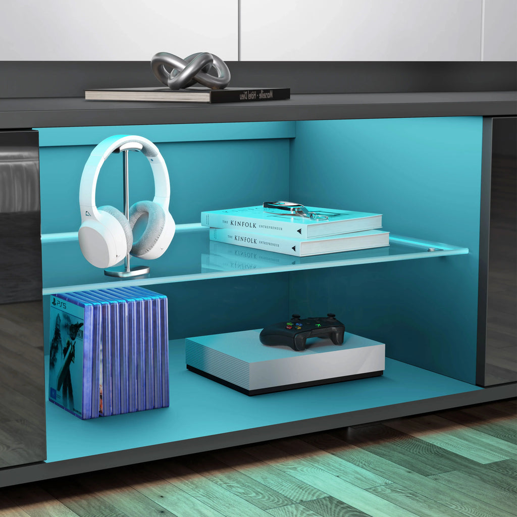High Gloss LED TV Unit with Storage - Living Room TV Cabinet 140cm