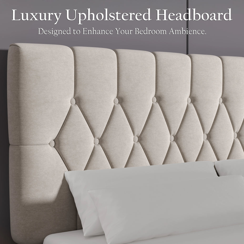 Velvet Bed Frame Double & King Size with Adjustable Headboard