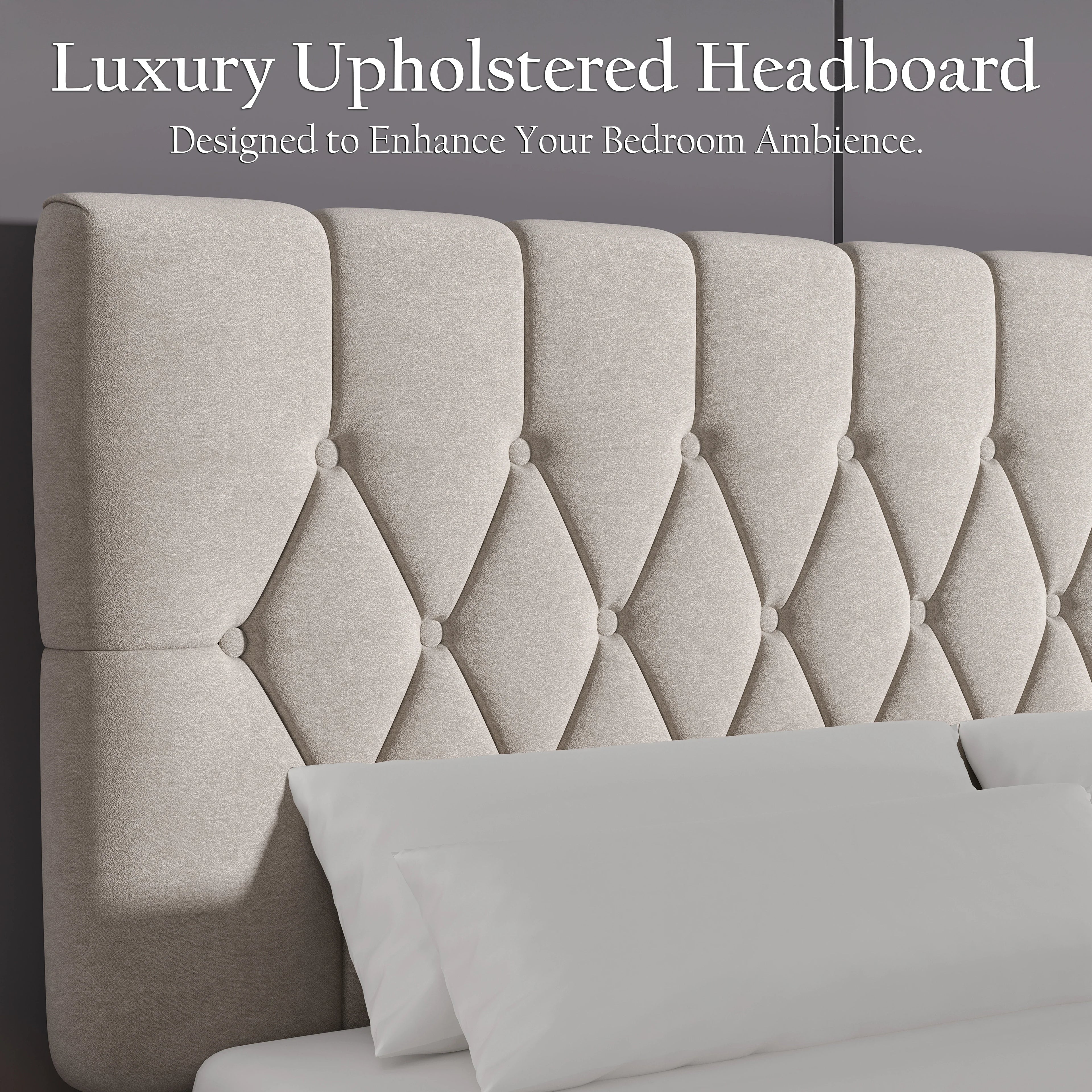 Velvet Bed Frame Double & King Size with Adjustable Headboard