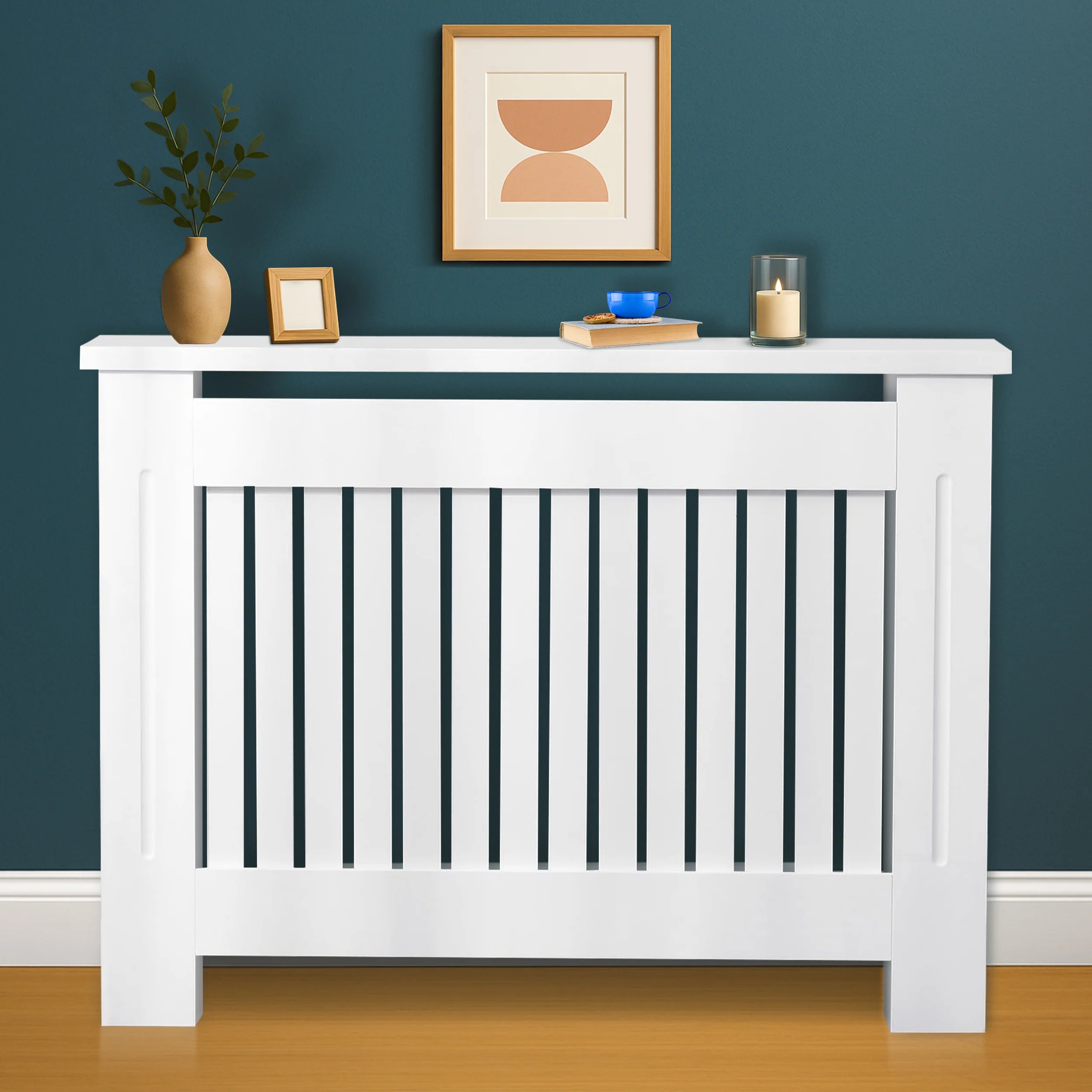 Chelsea White Radiator Cover,  Vertical Wooden Slats