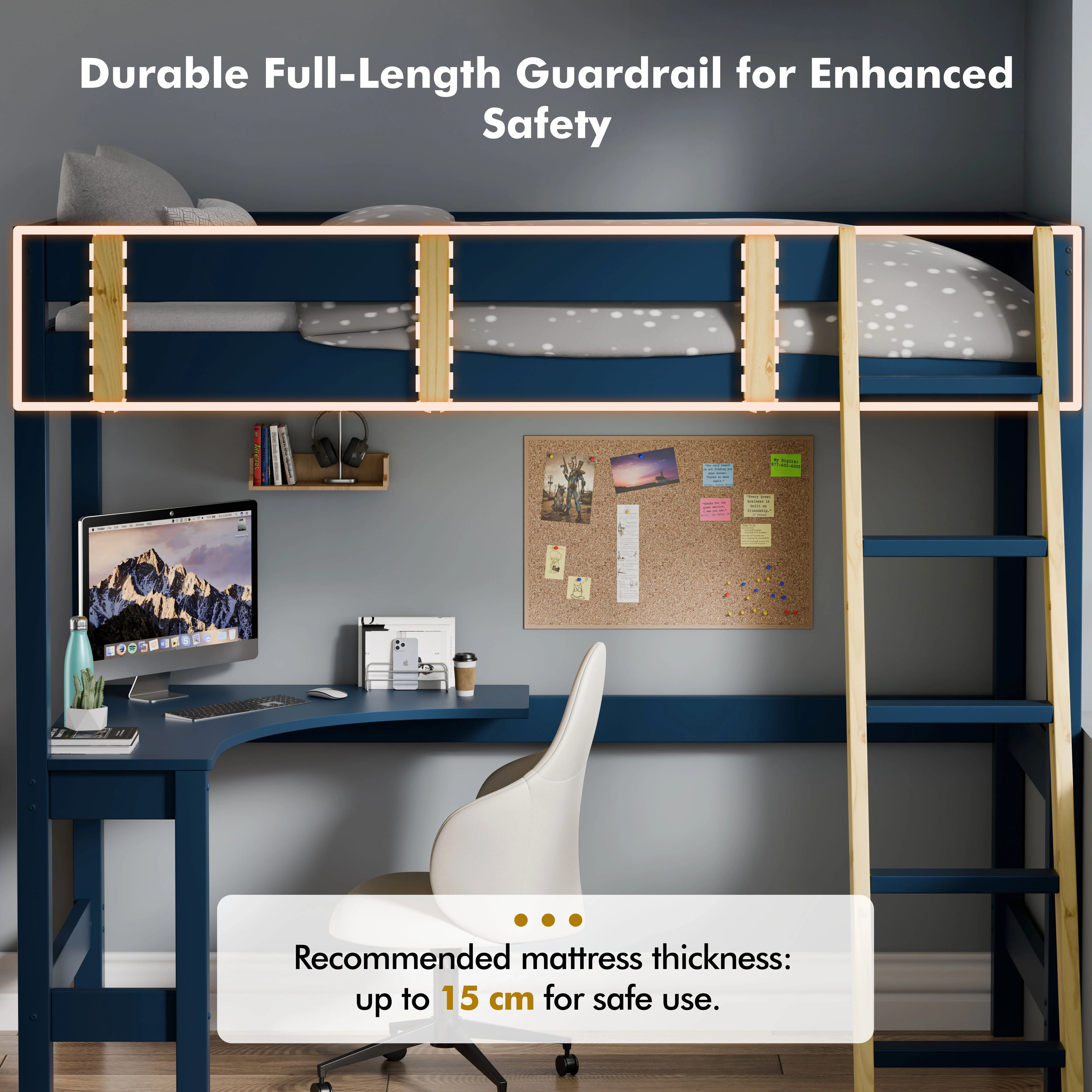Bunk Bed With Desk - High Sleeper Loft Bed Frame For Kids