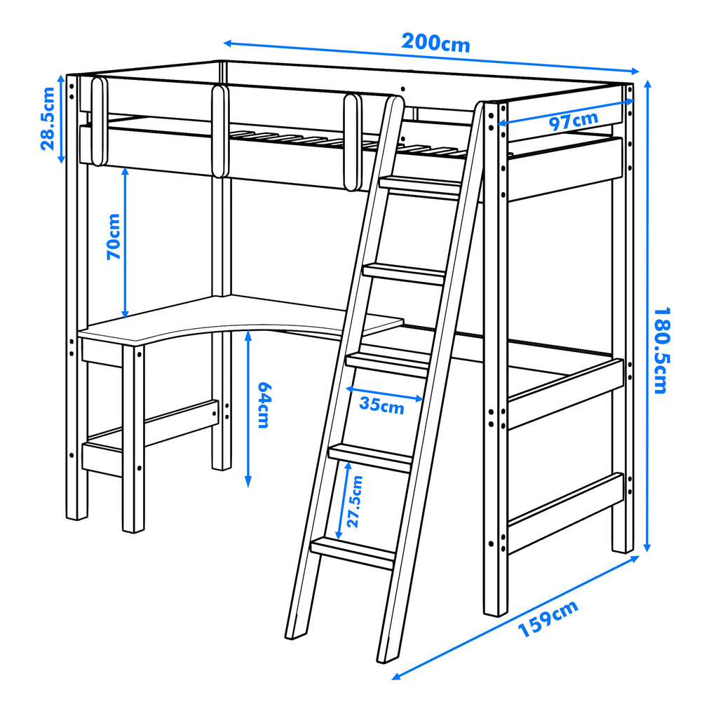Bunk Bed With Desk - High Sleeper Loft Bed Frame For Kids