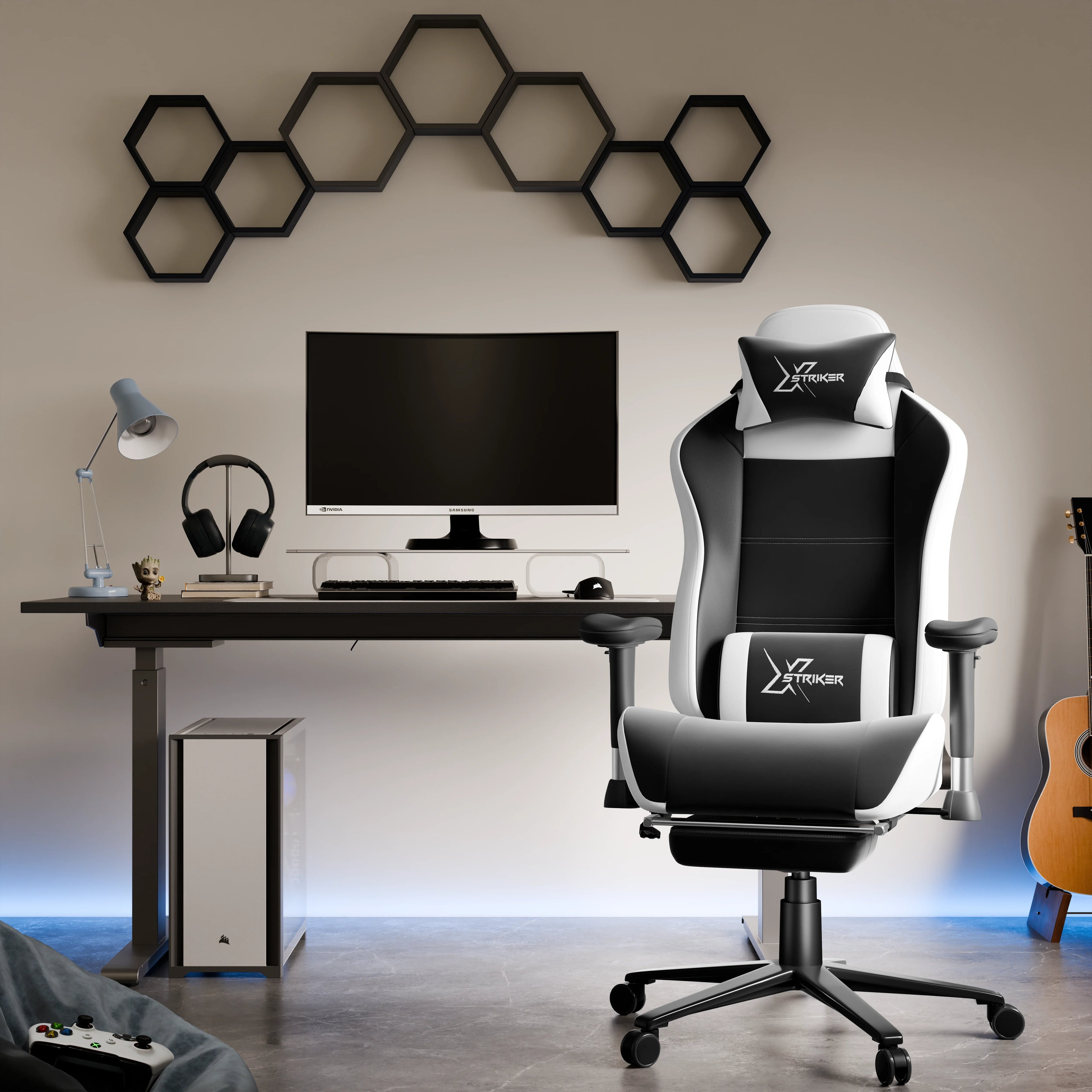 Xstriker Velvet Gaming Chair with Footrest – Wide Ergonomic Chair