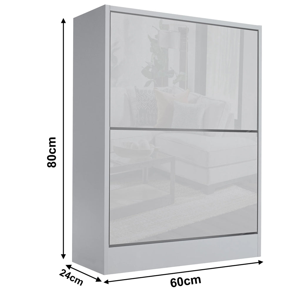 High Gloss 2 Door Shoe Cabinet | Slim Shoe Storage Unit