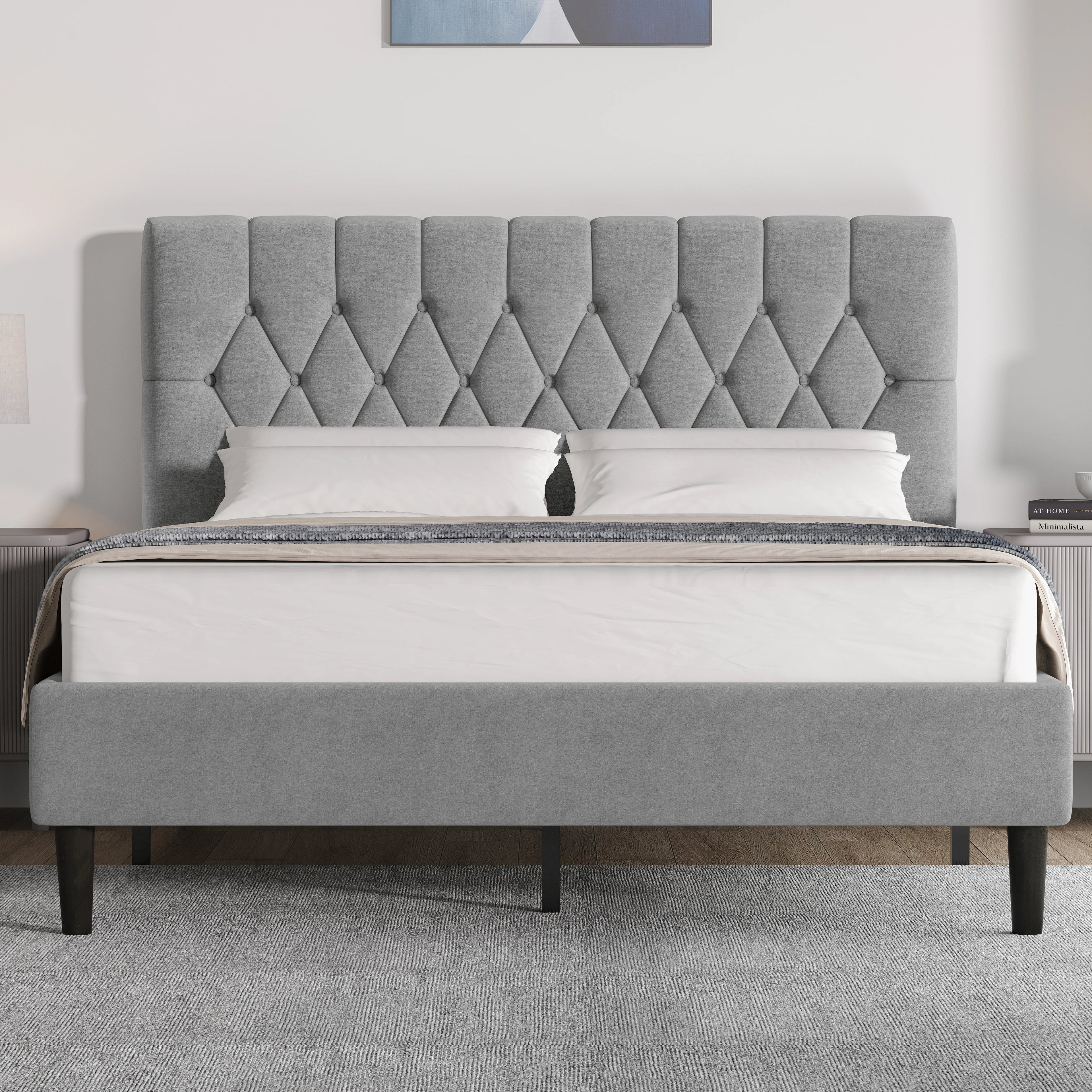 Velvet Bed Frame Double & King Size with Adjustable Headboard
