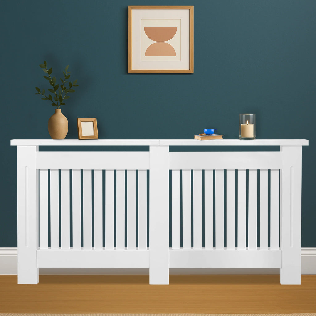 Chelsea White Radiator Cover,  Vertical Wooden Slats