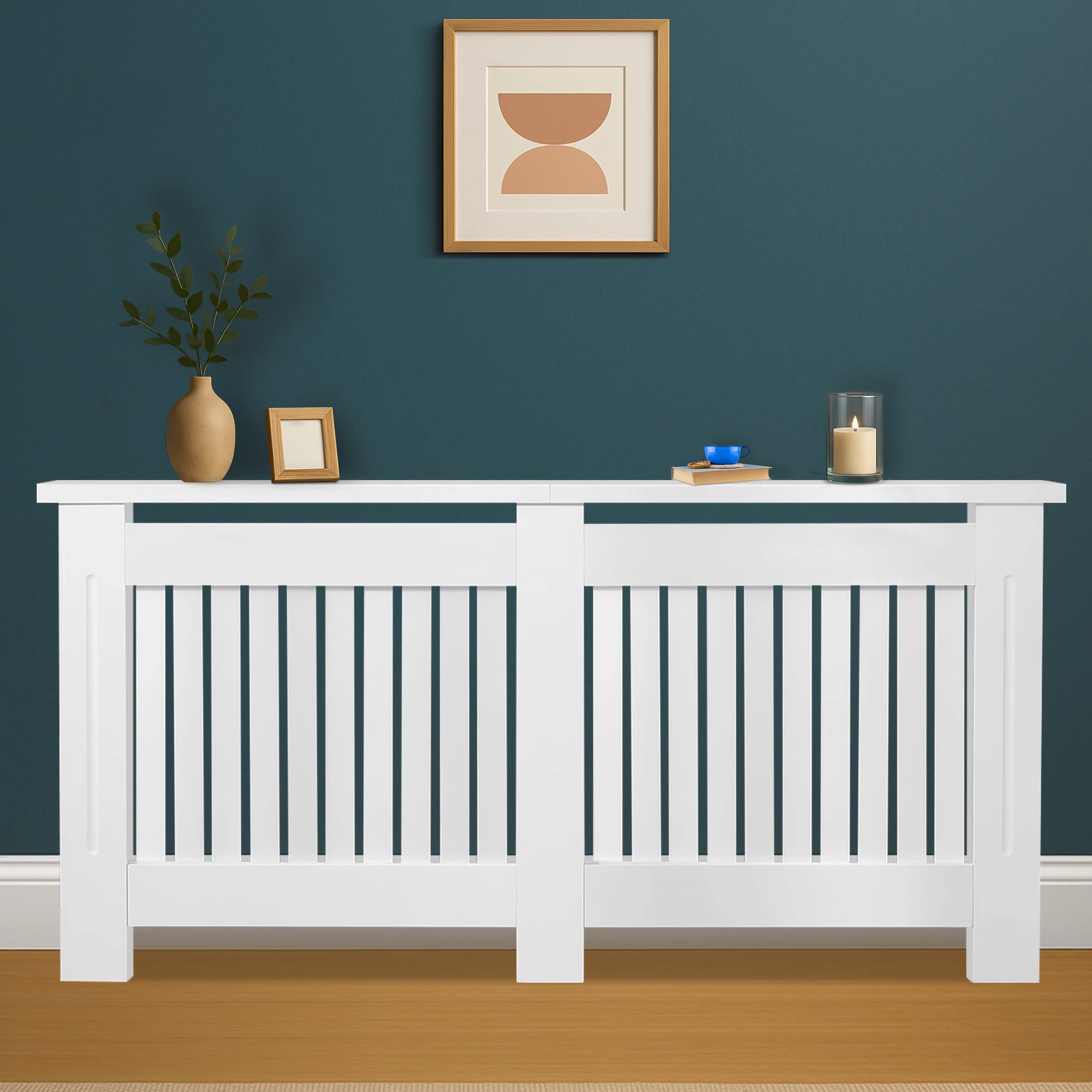 Chelsea White Radiator Cover,  Vertical Wooden Slats
