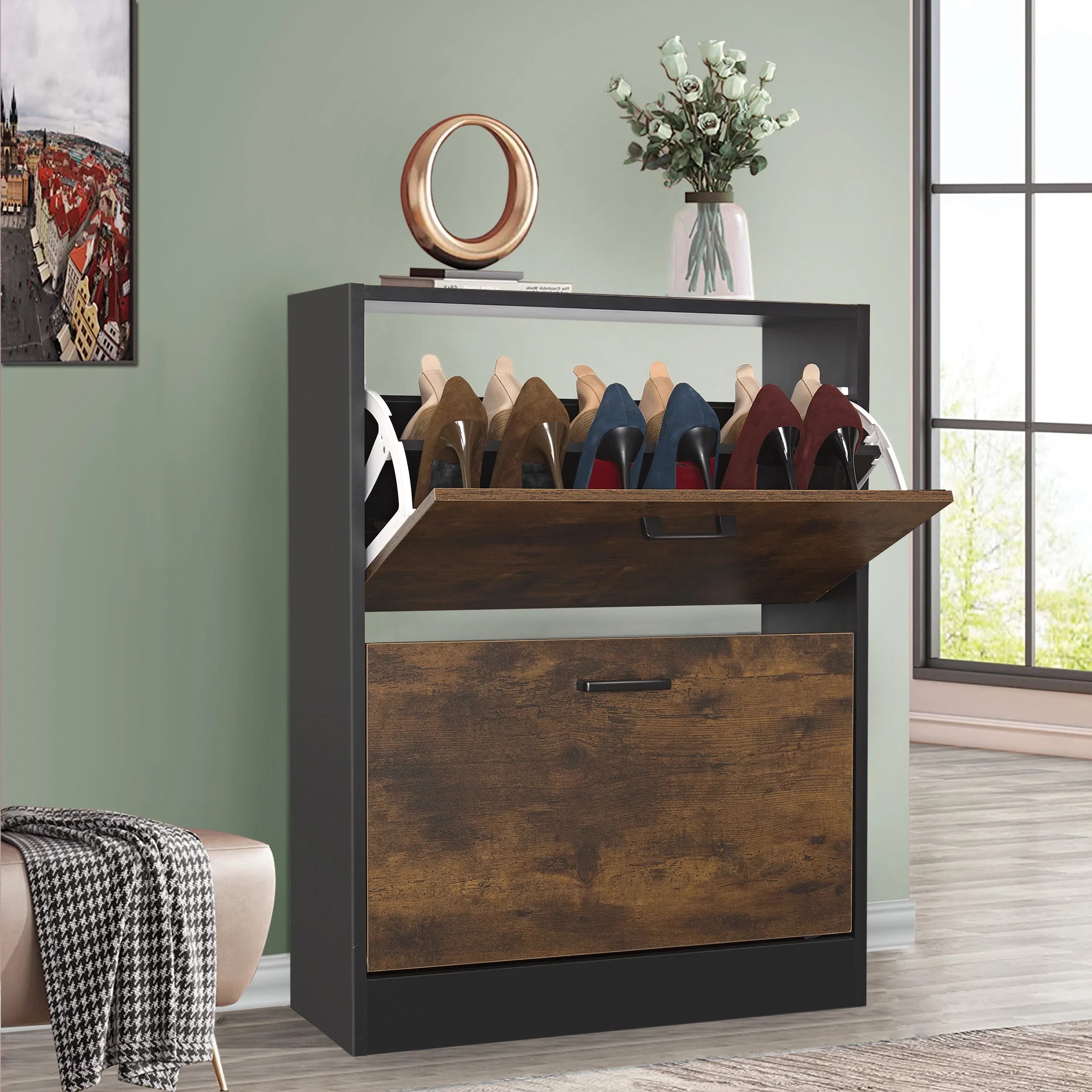 2 Door Slim Shoe Cabinet For Hallway | Small Shoe Storage