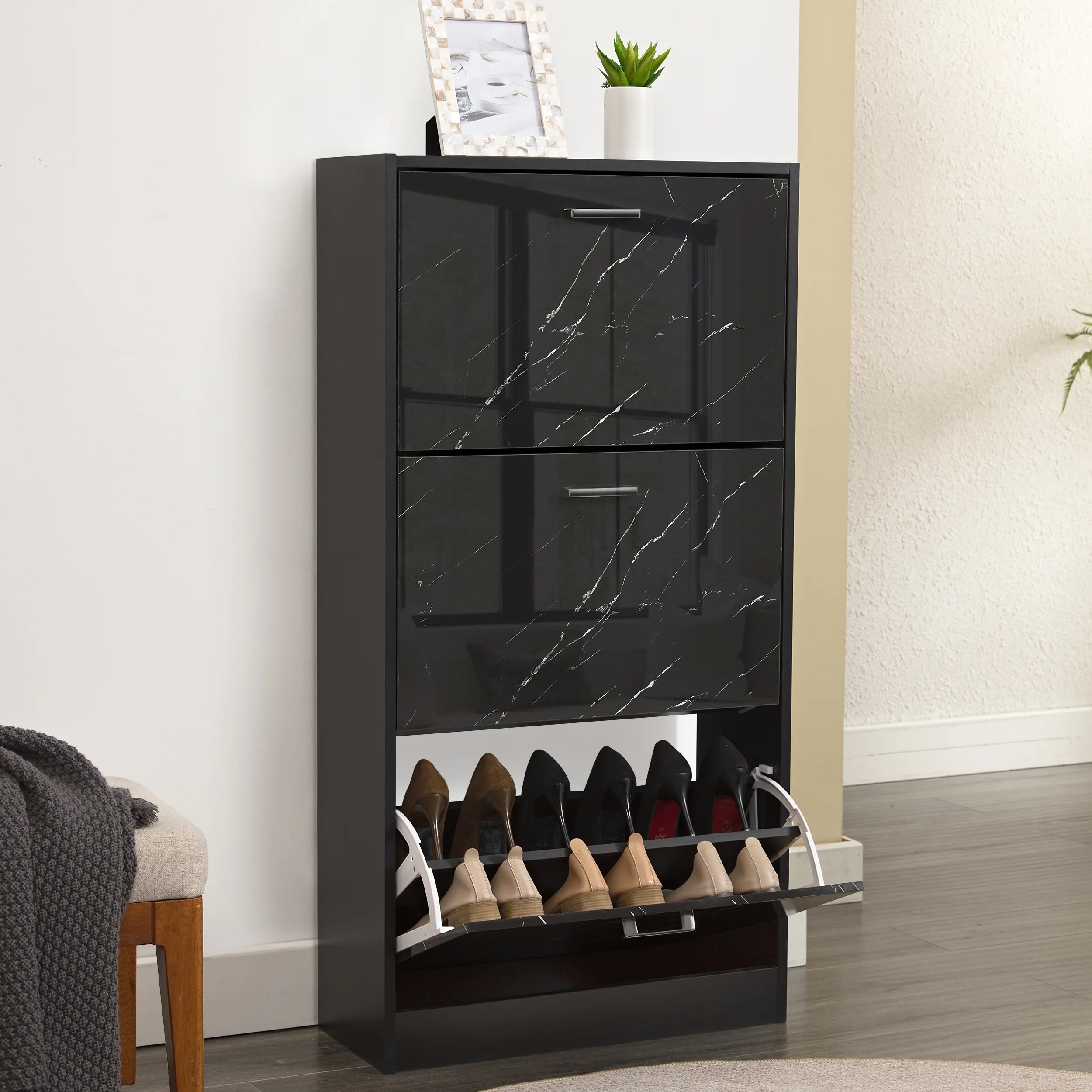 3 Drawer Slim Shoe Cabinet For Hallway - Tall Shoe Storage