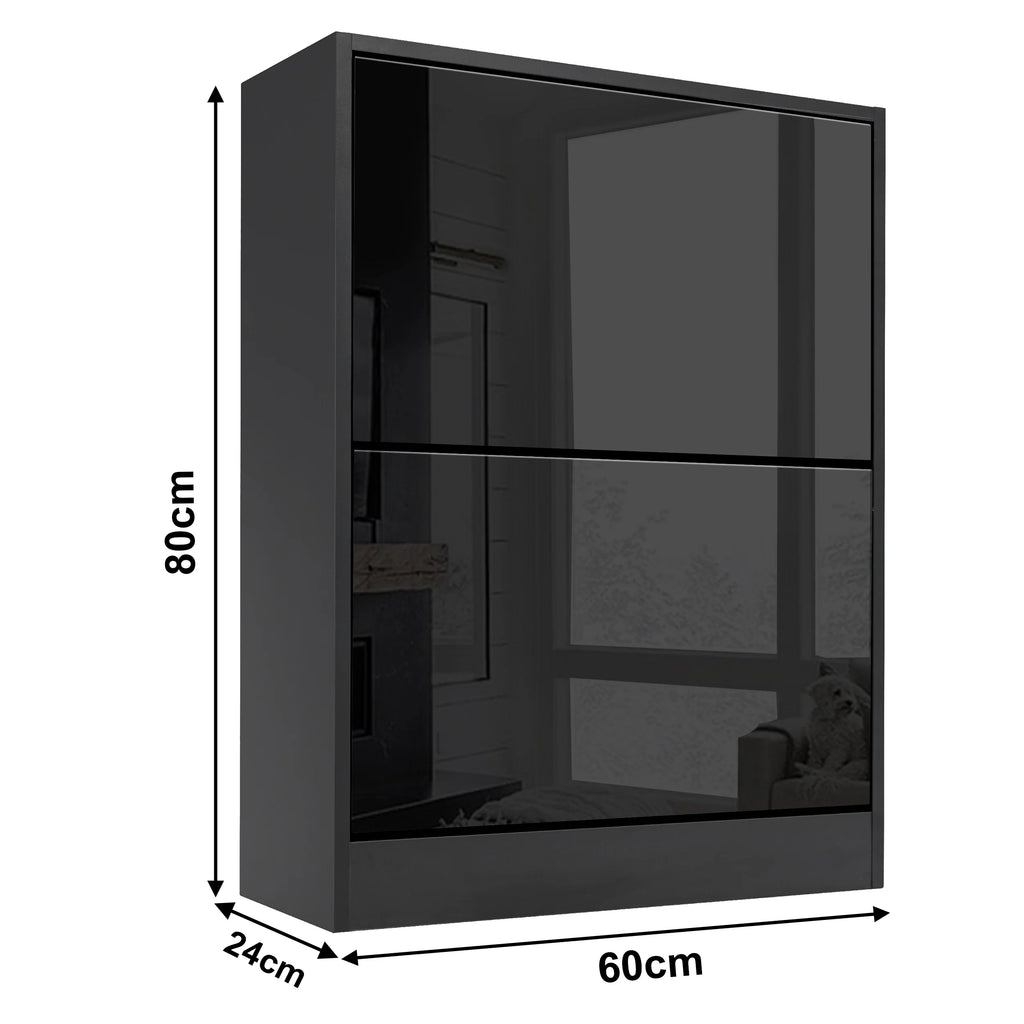 High Gloss 2 Door Shoe Cabinet | Slim Shoe Storage Unit