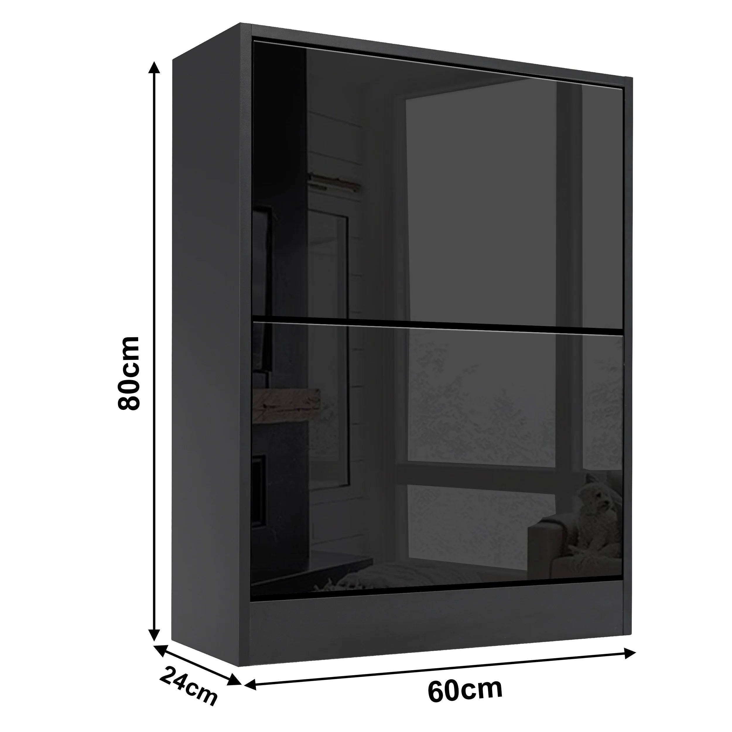 High Gloss 2 Door Shoe Cabinet | Slim Shoe Storage Unit