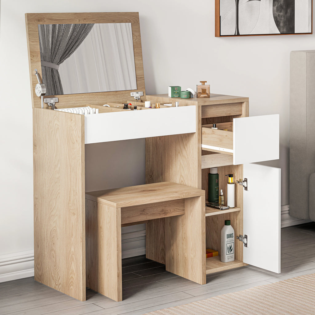 Dressing Table with Mirror and Storage - Makeup Vanity Desk for Girls