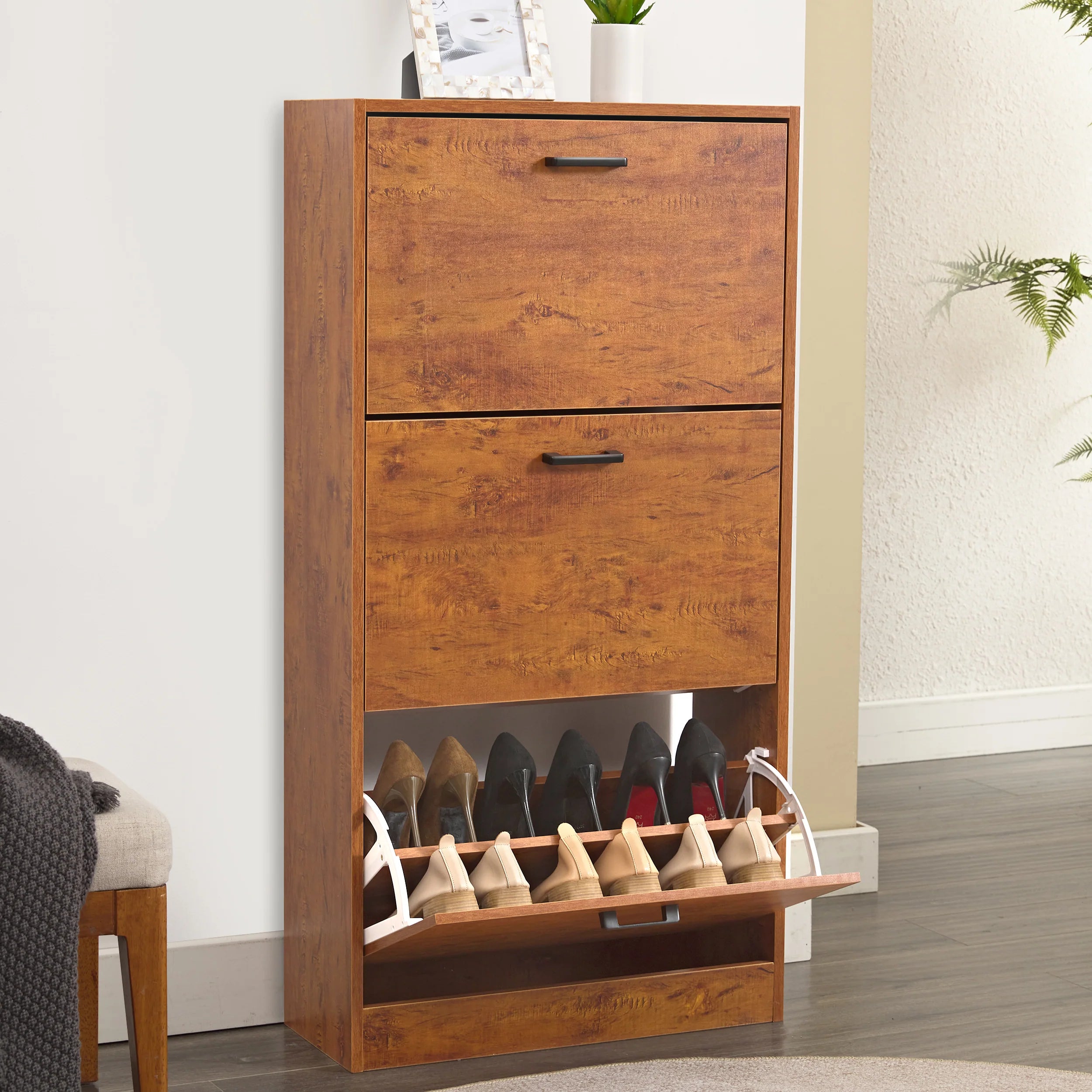 3 Drawer Slim Shoe Cabinet For Hallway - Tall Shoe Storage