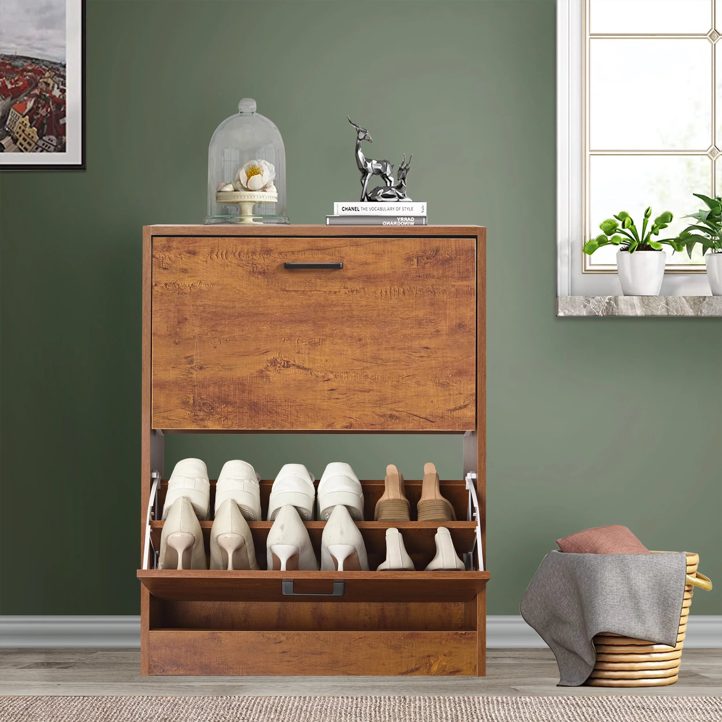 2 Door Slim Shoe Cabinet For Hallway | Small Shoe Storage
