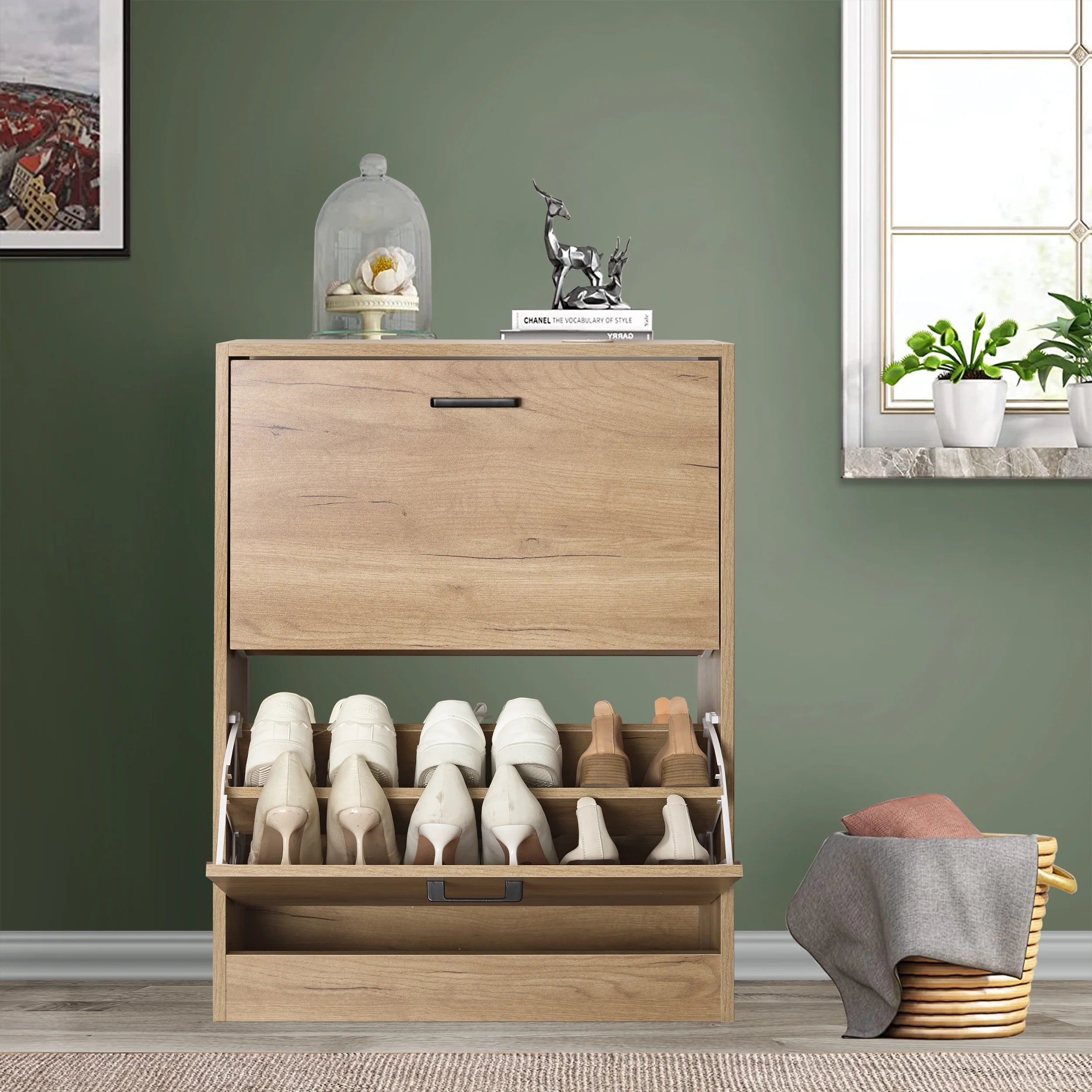 2 Door Slim Shoe Cabinet For Hallway | Small Shoe Storage