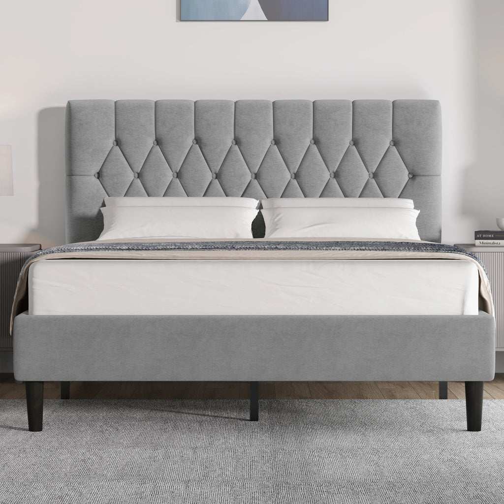 Velvet Bed Frame Double & King Size with Adjustable Headboard