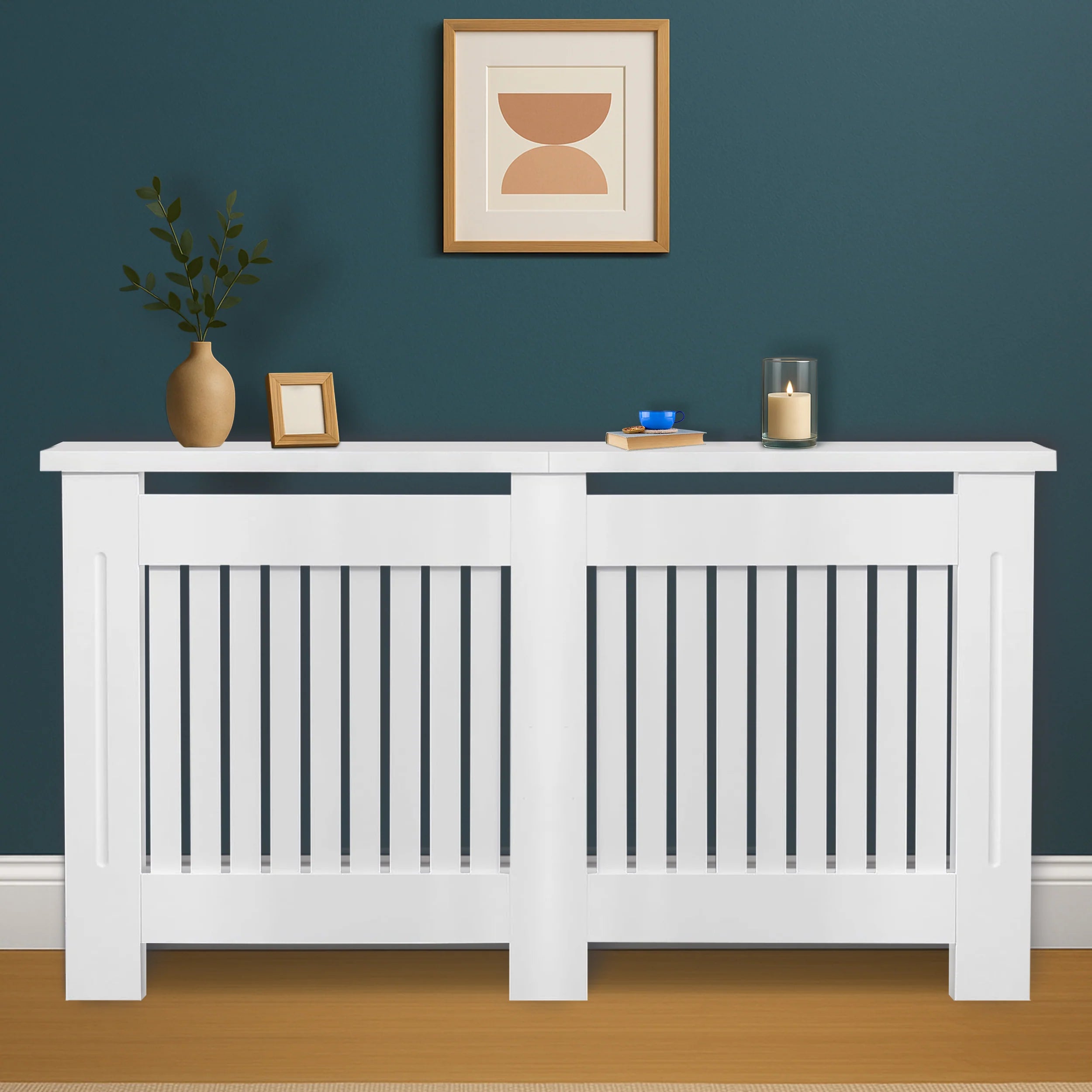 Chelsea White Radiator Cover,  Vertical Wooden Slats