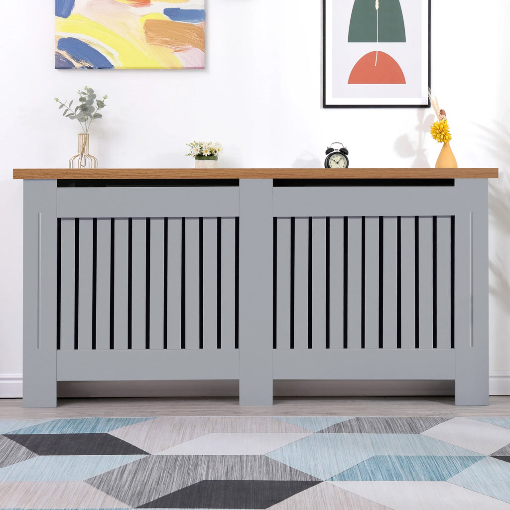 Radiator Cover With Oak Top - Vertical Slatted Design