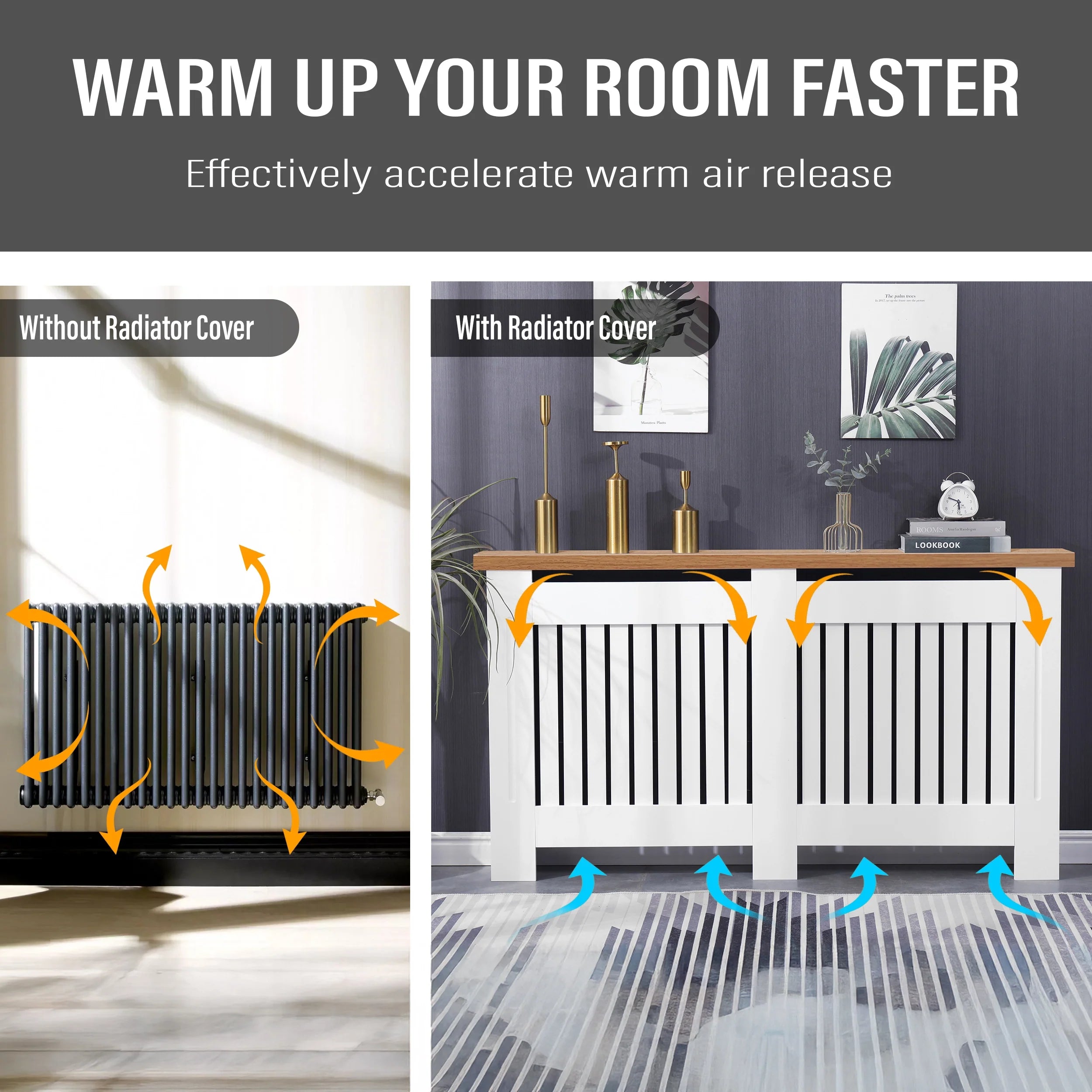 Radiator Cover With Oak Top - Vertical Slatted Design