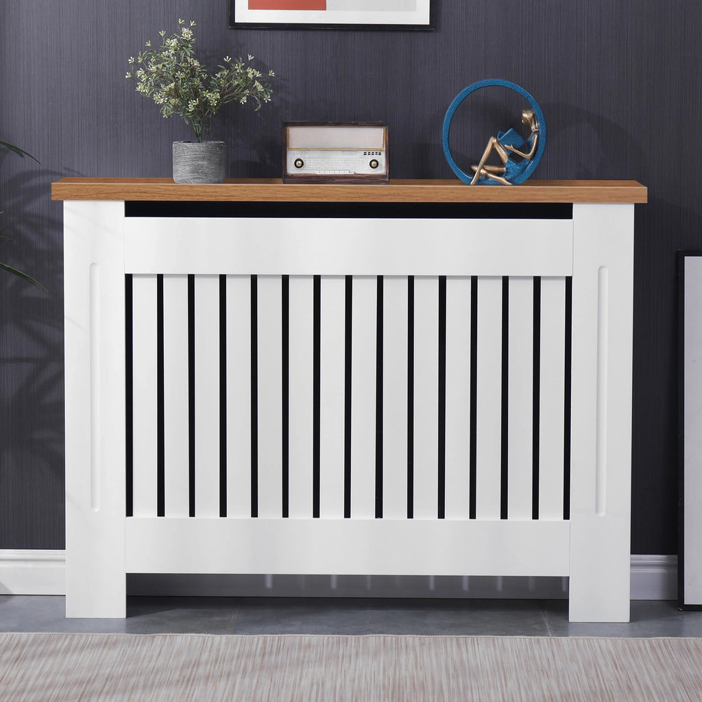 Radiator Cover With Oak Top - Vertical Slatted Design