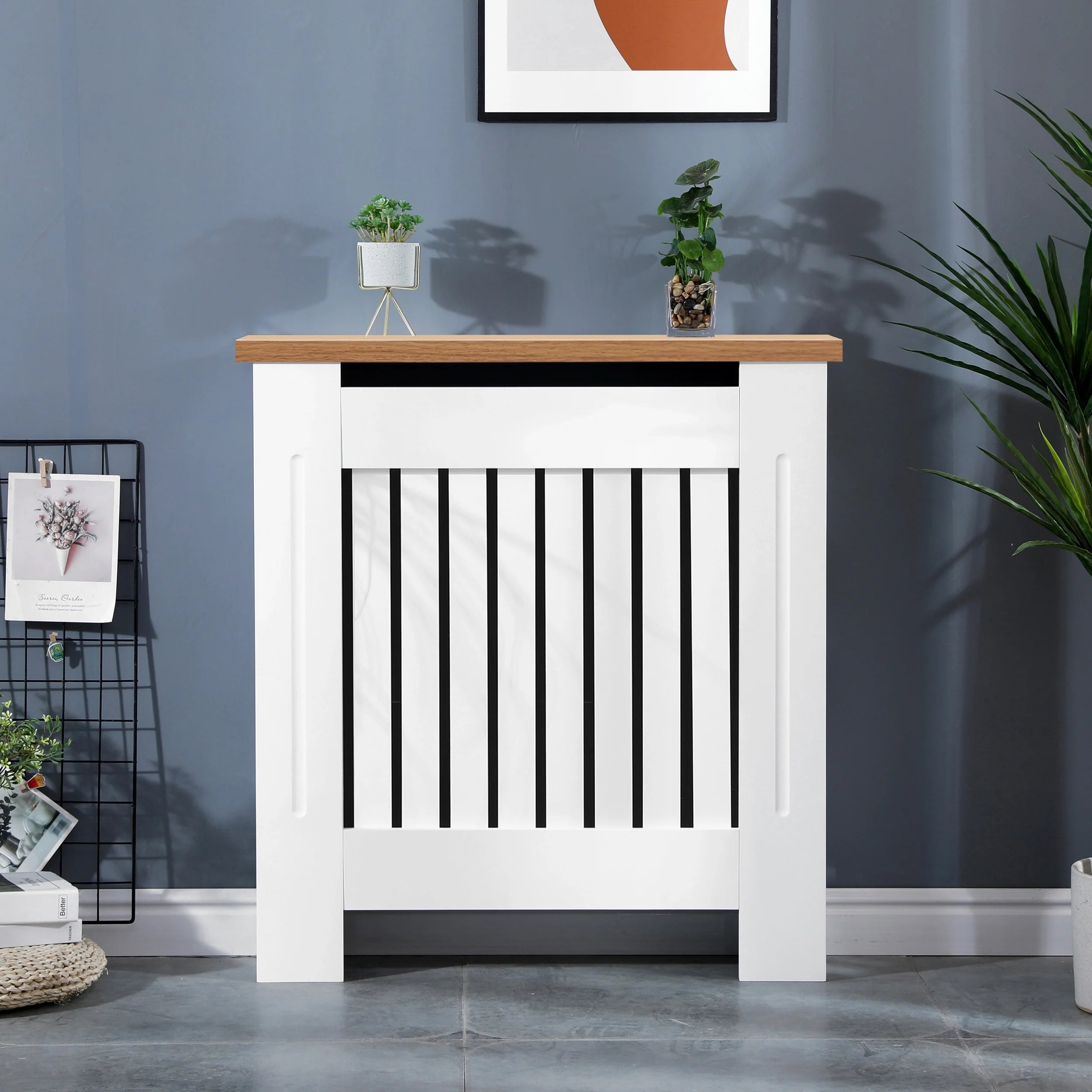 Radiator Cover With Oak Top - Vertical Slatted Design