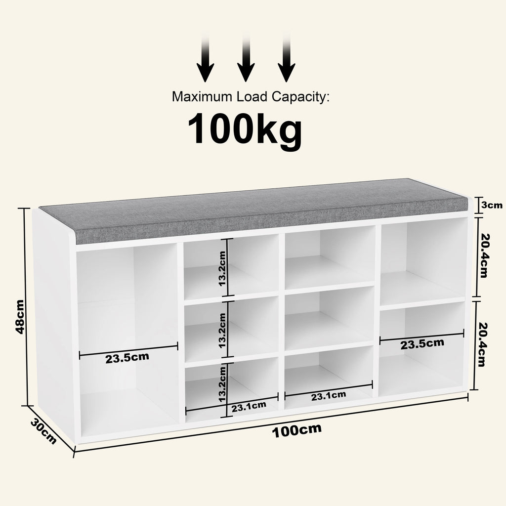 Shoe Storage Bench with Cushion - Shoe Rack Cabinet Hallway