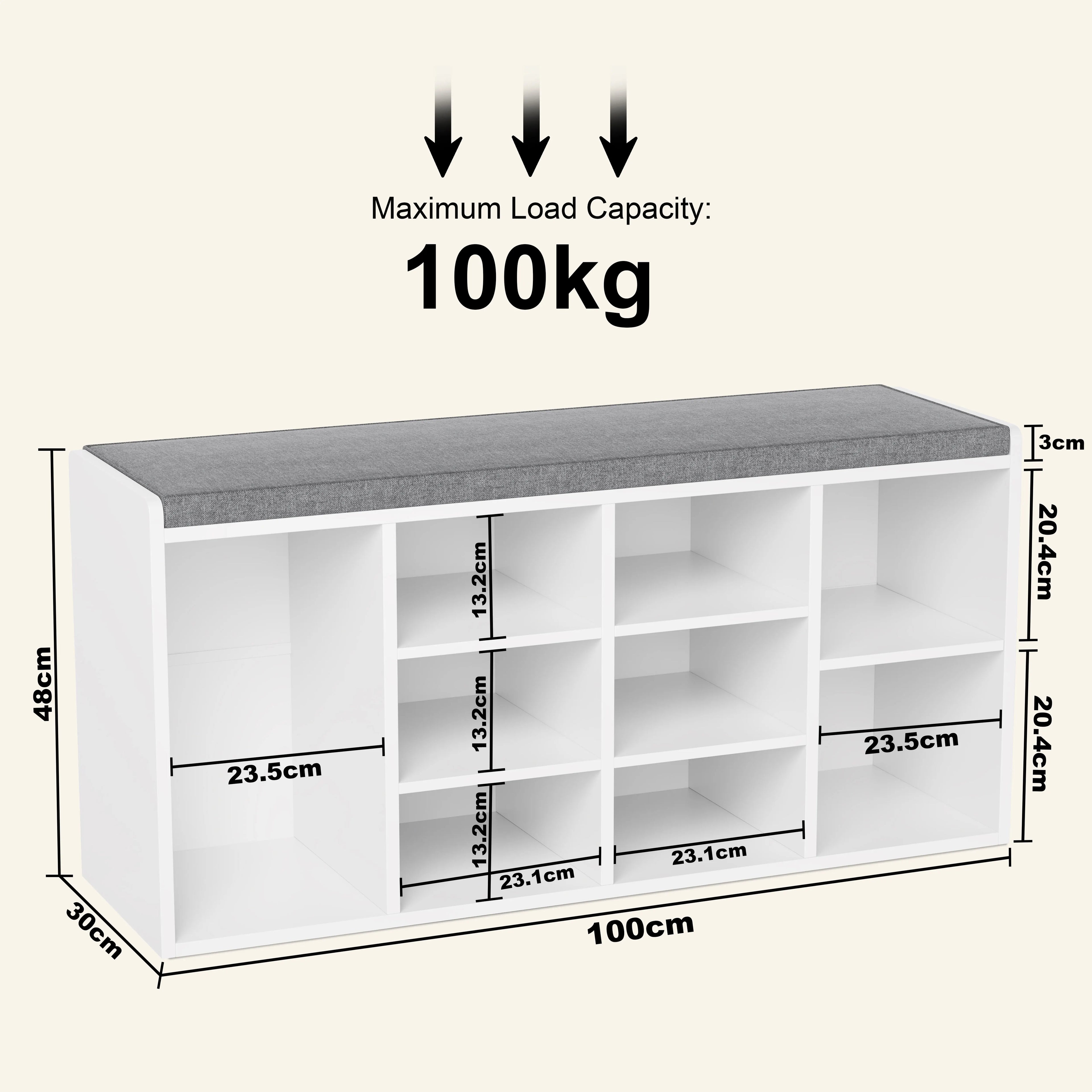 Shoe Storage Bench with Cushion - Shoe Rack Cabinet Hallway