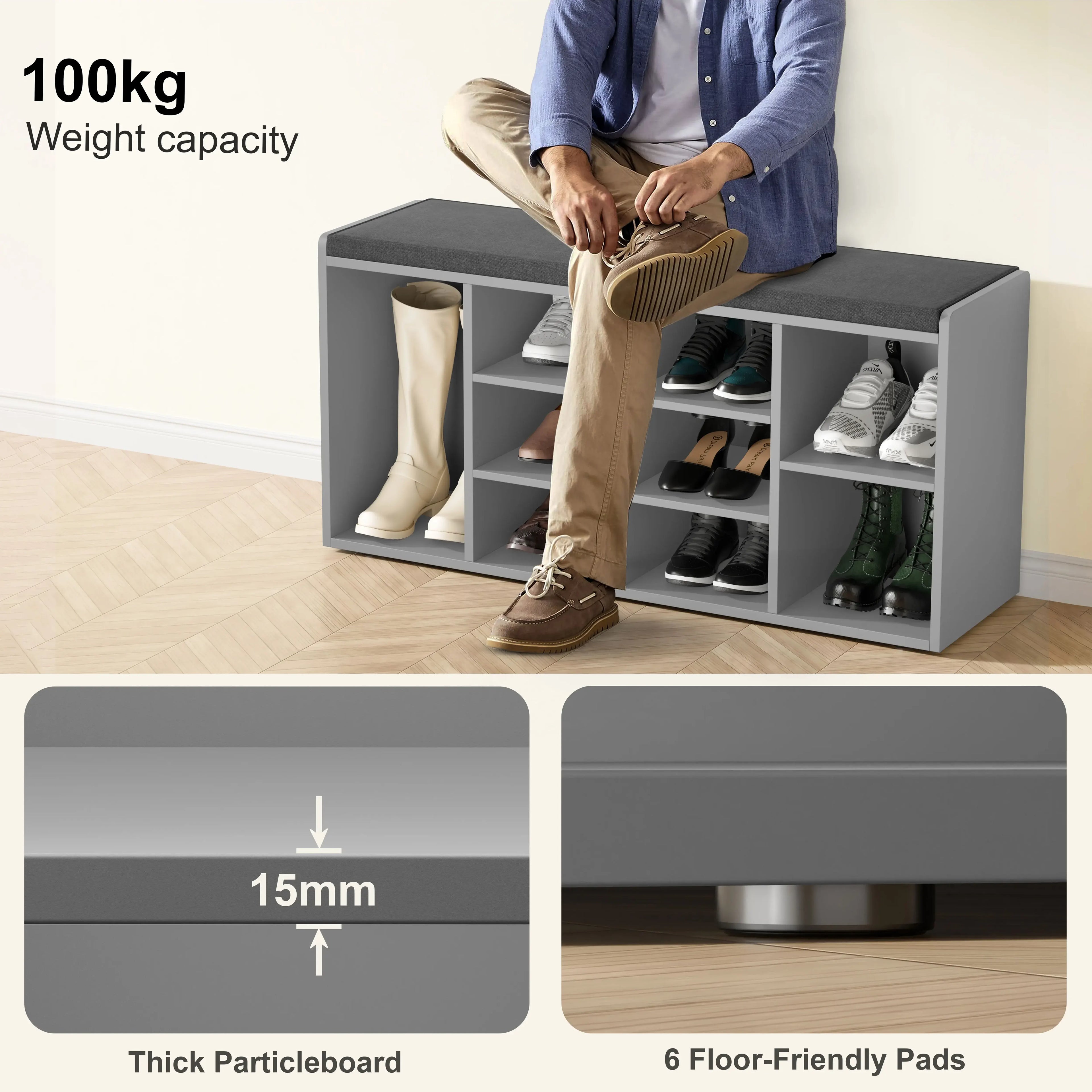 Shoe Storage Bench with Cushion - Shoe Rack Cabinet Hallway