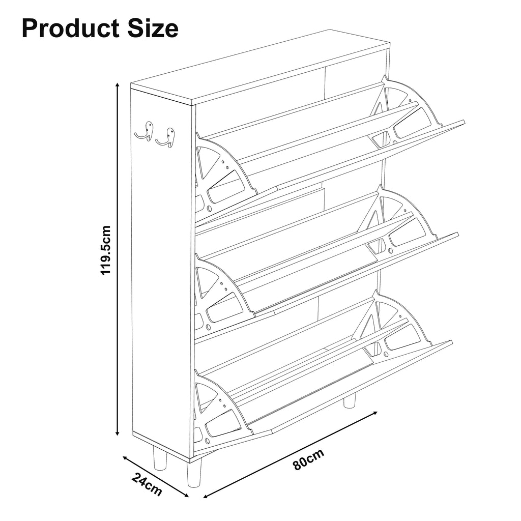 3 Door Narrow Shoe Cabinet | Tall Shoe Storage With Hooks