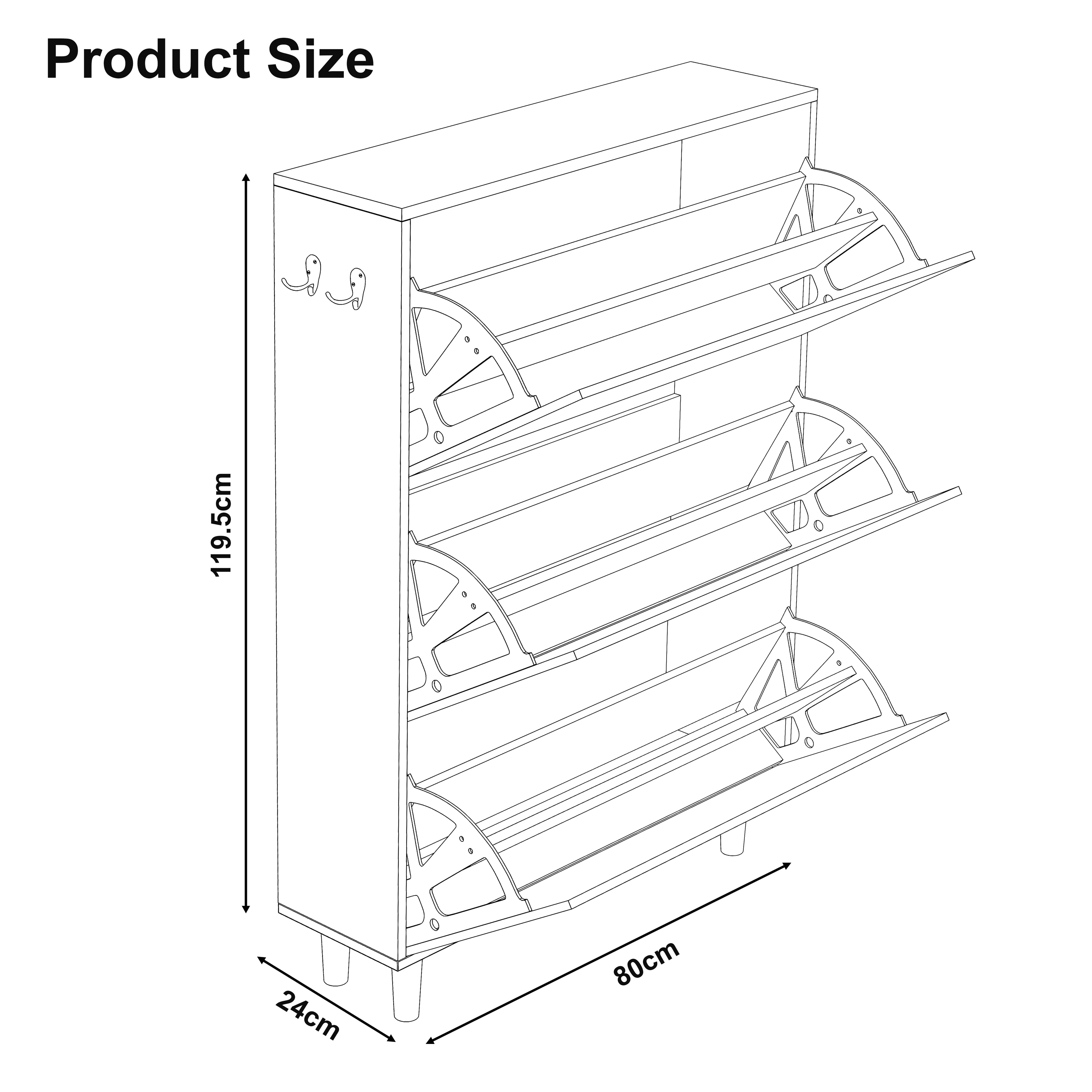 3 Door Narrow Shoe Cabinet | Tall Shoe Storage With Hooks