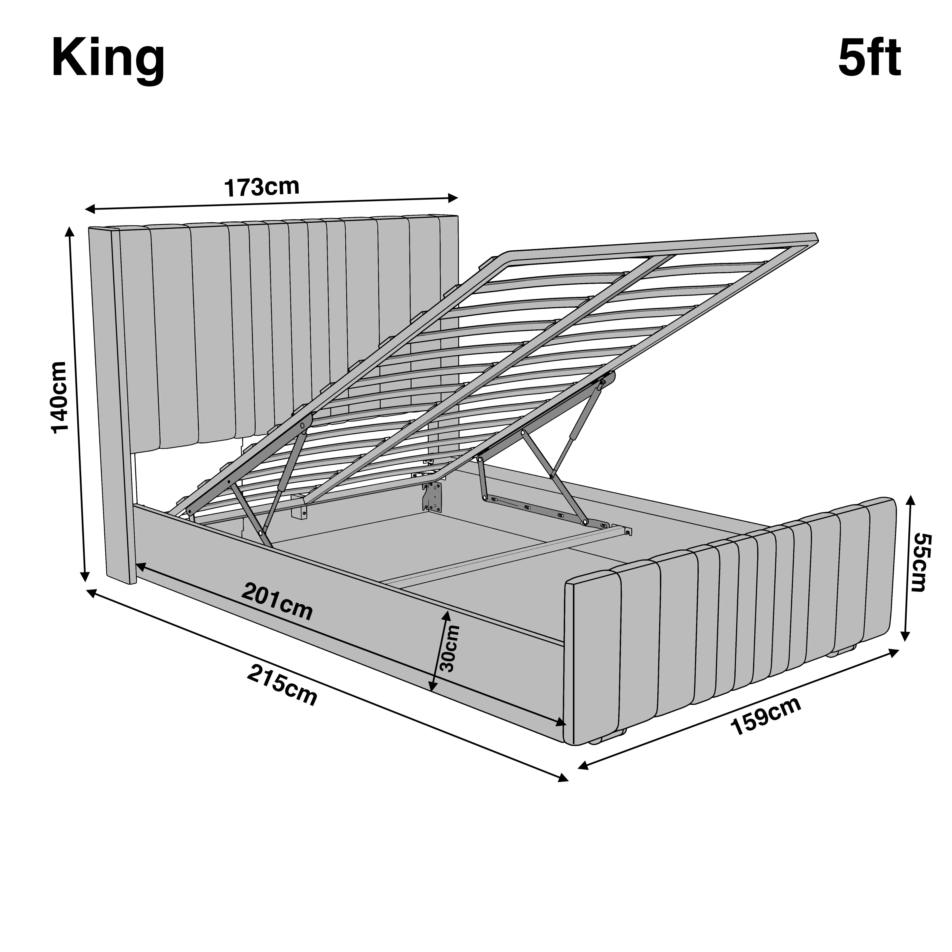 Winged Ottoman Bed Frame with Lines - Ottoman Storage Bed