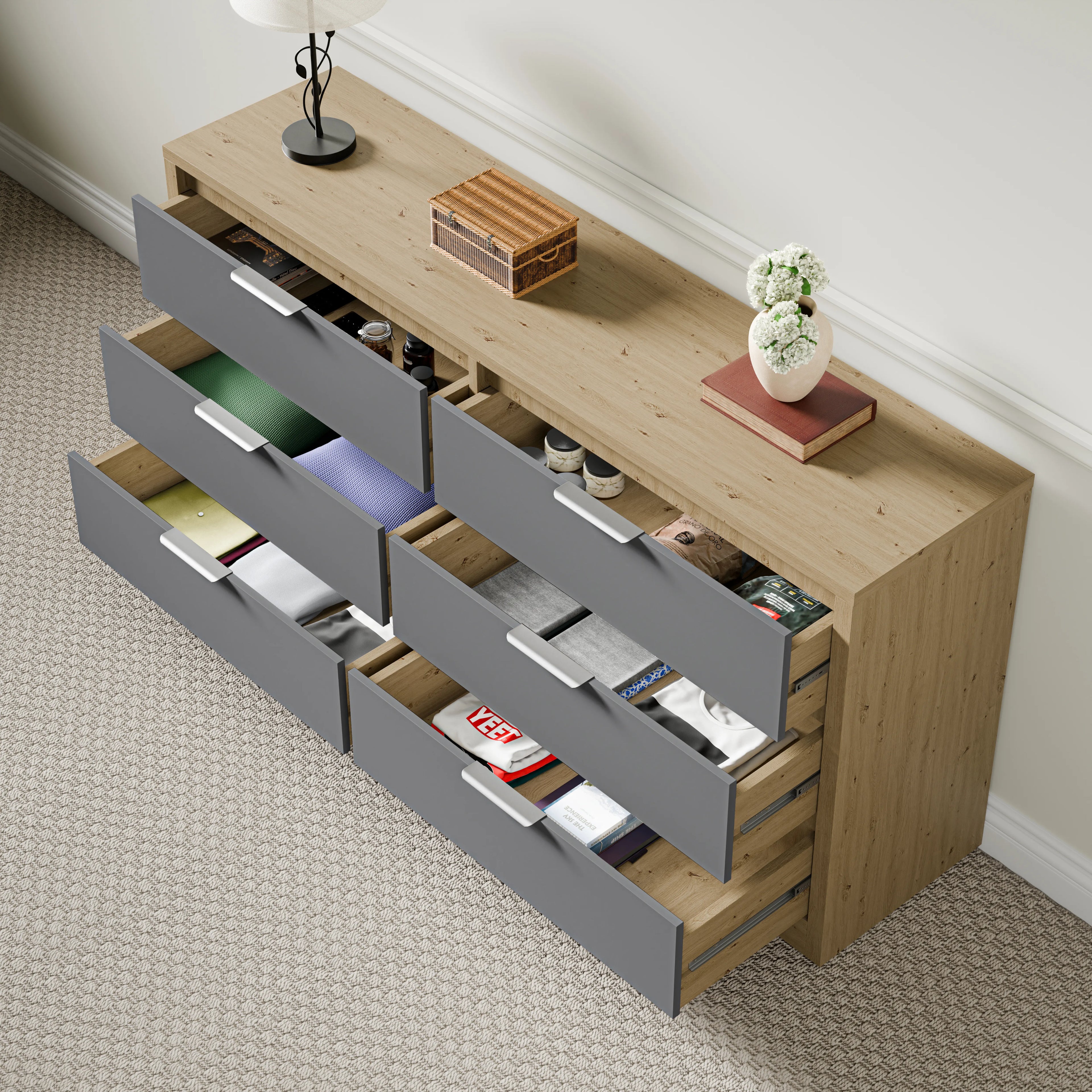 Skova Large 6 Chest of Drawers - Wide Bedroom Dresser