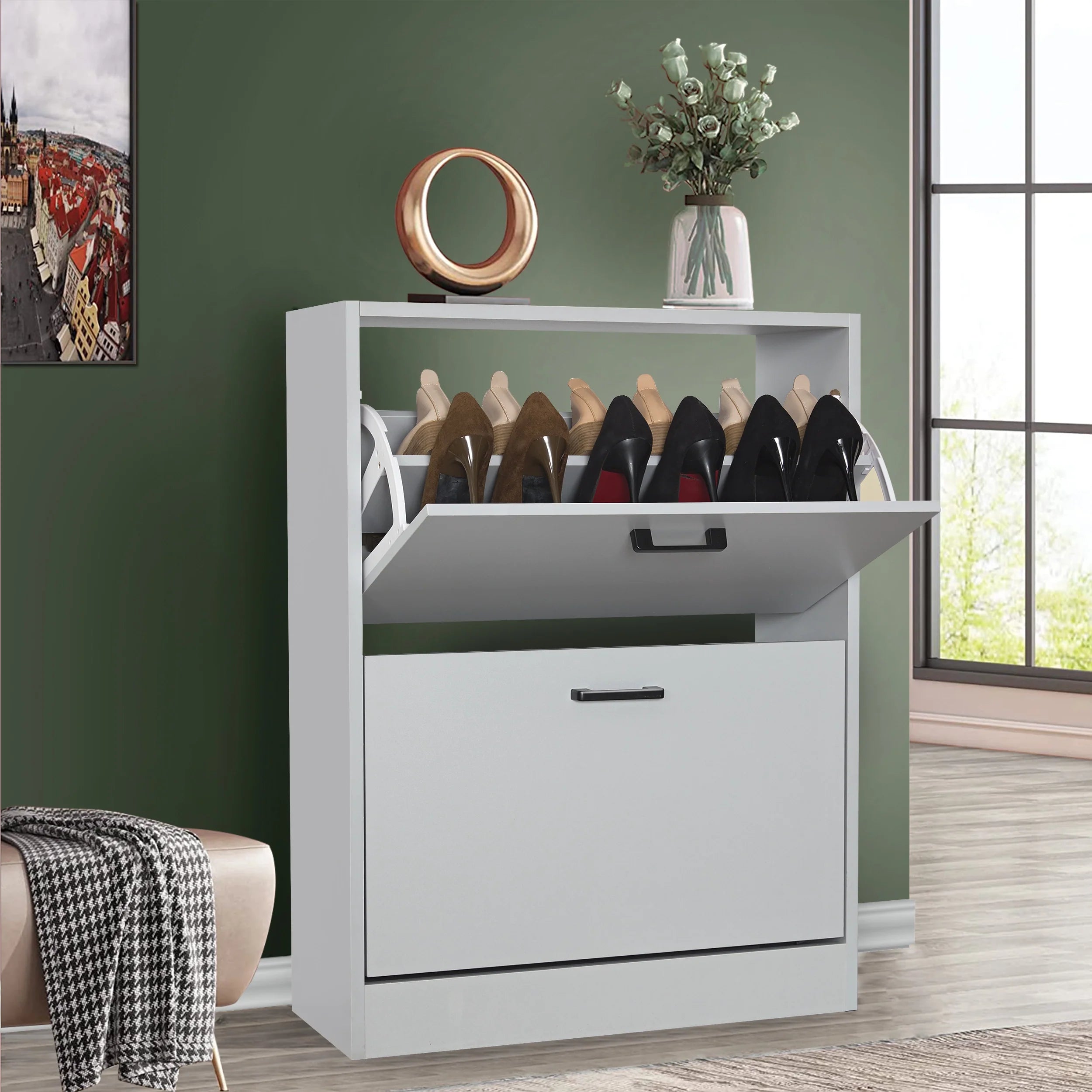 2 Door Slim Shoe Cabinet For Hallway | Small Shoe Storage