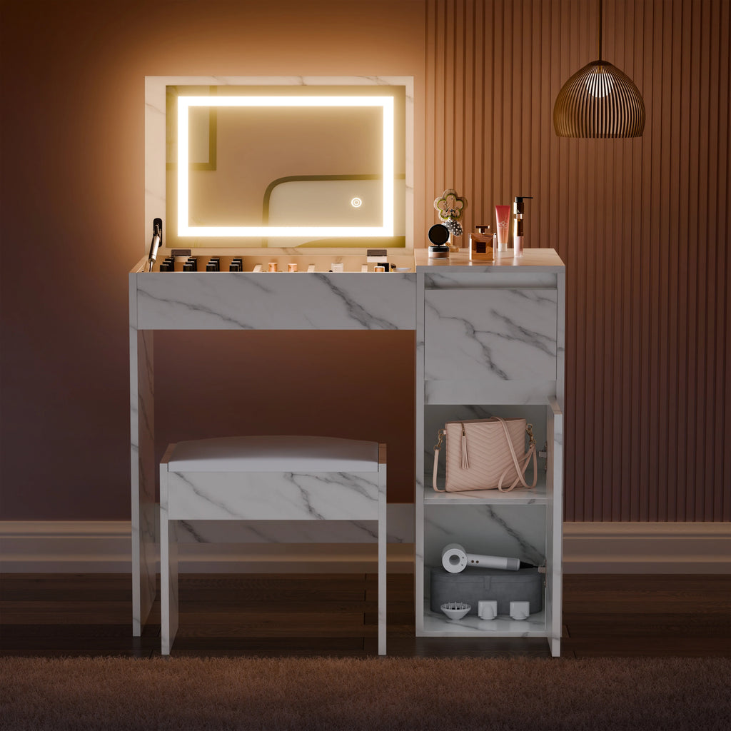 Small Dressing Table with Mirror and Lights, Stool -Makeup Vanity Desk