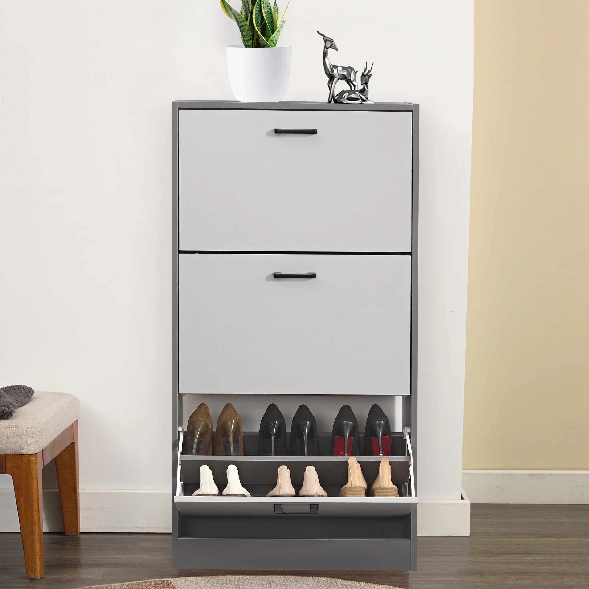 3 Drawer Slim Shoe Cabinet For Hallway - Tall Shoe Storage