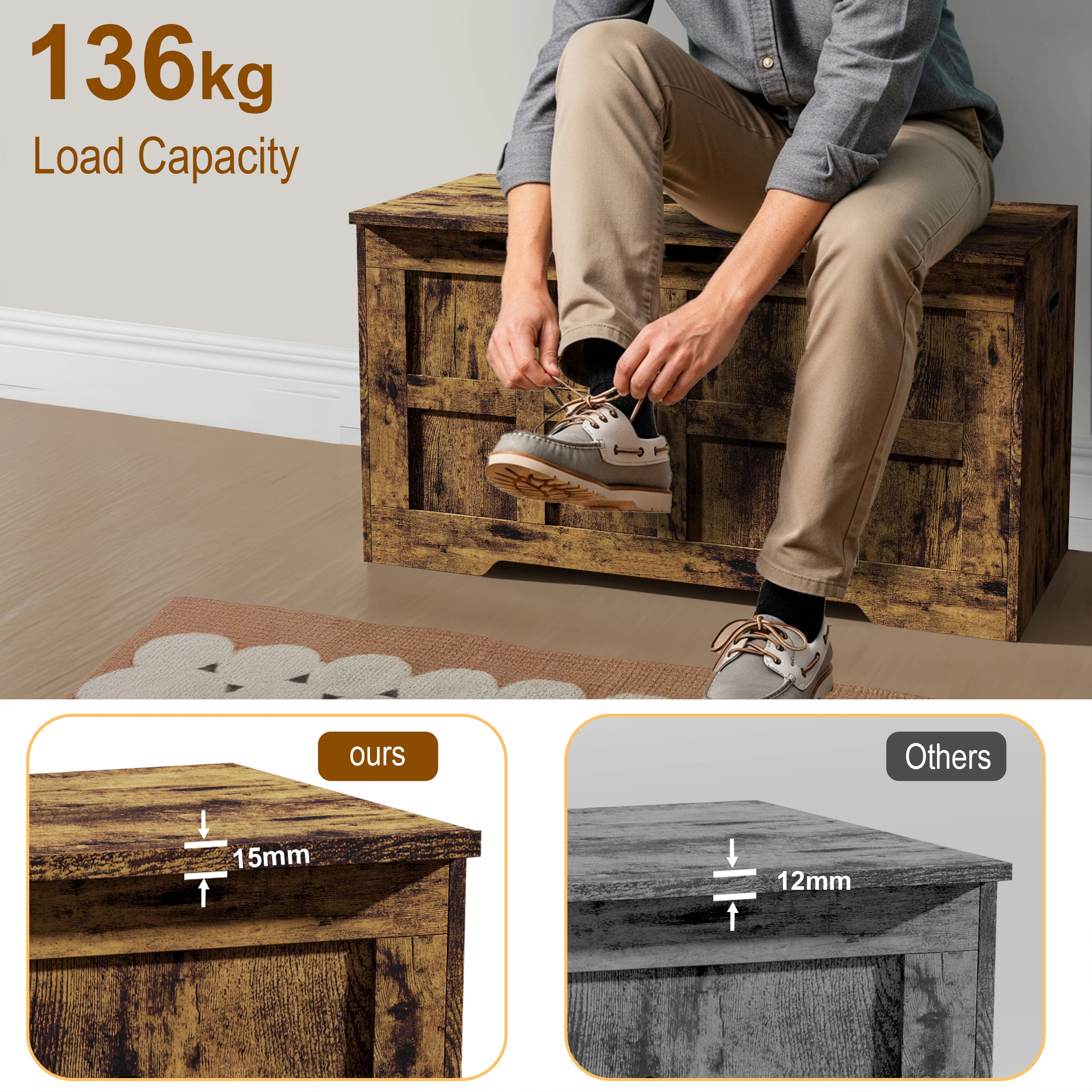 Storage Chest - Shaker Style Blanket or Toy Box With Lid & Safety Hinges