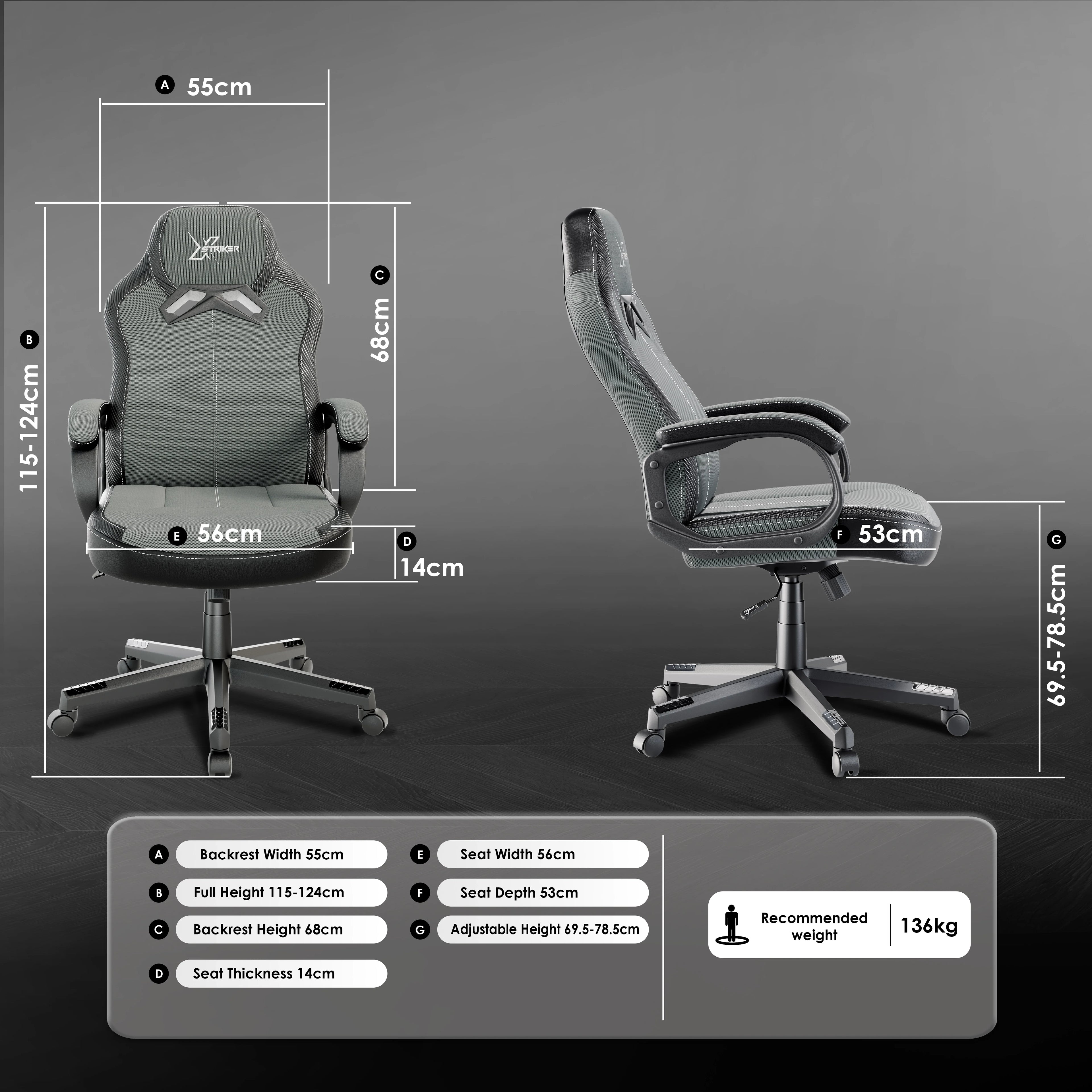 Xstriker Small Gaming Chair - Fabric PC Computer Desk Office Chair