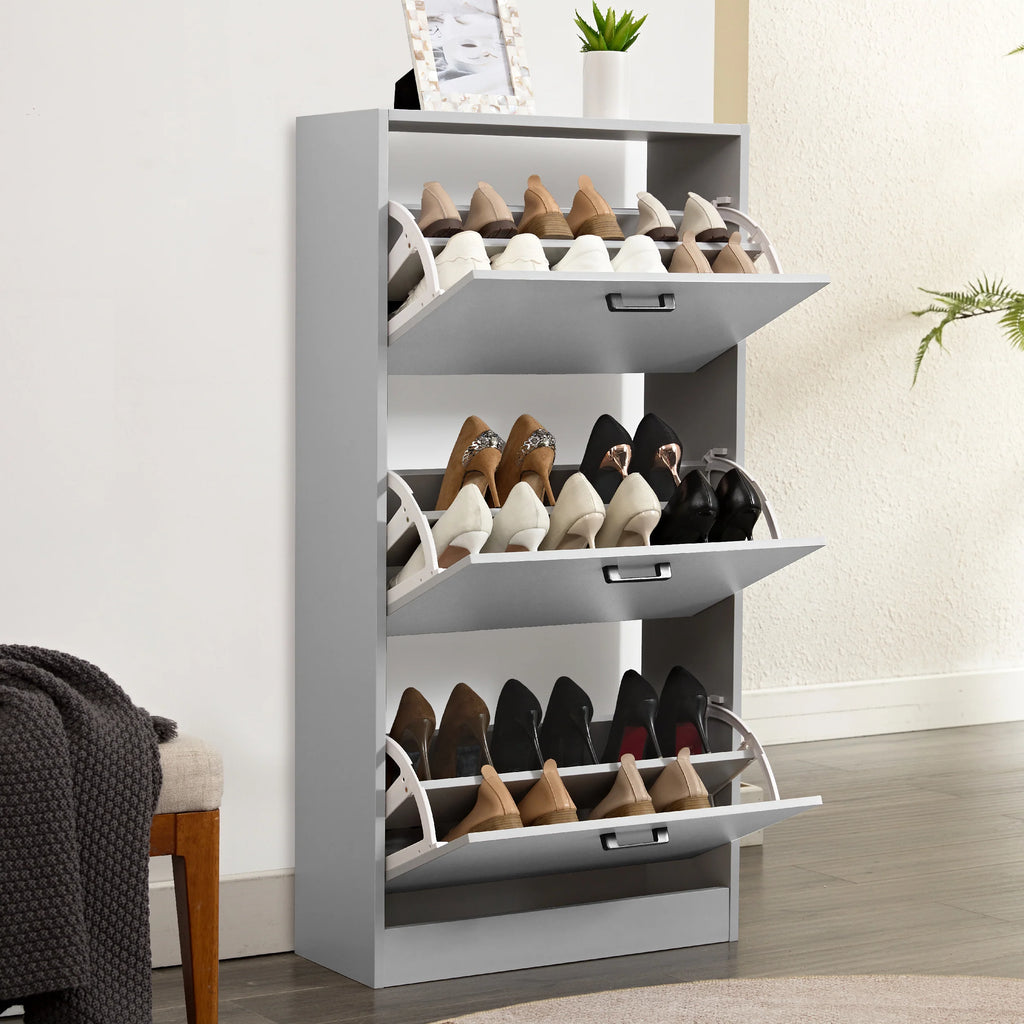 3 Drawer Slim Shoe Cabinet For Hallway - Tall Shoe Storage
