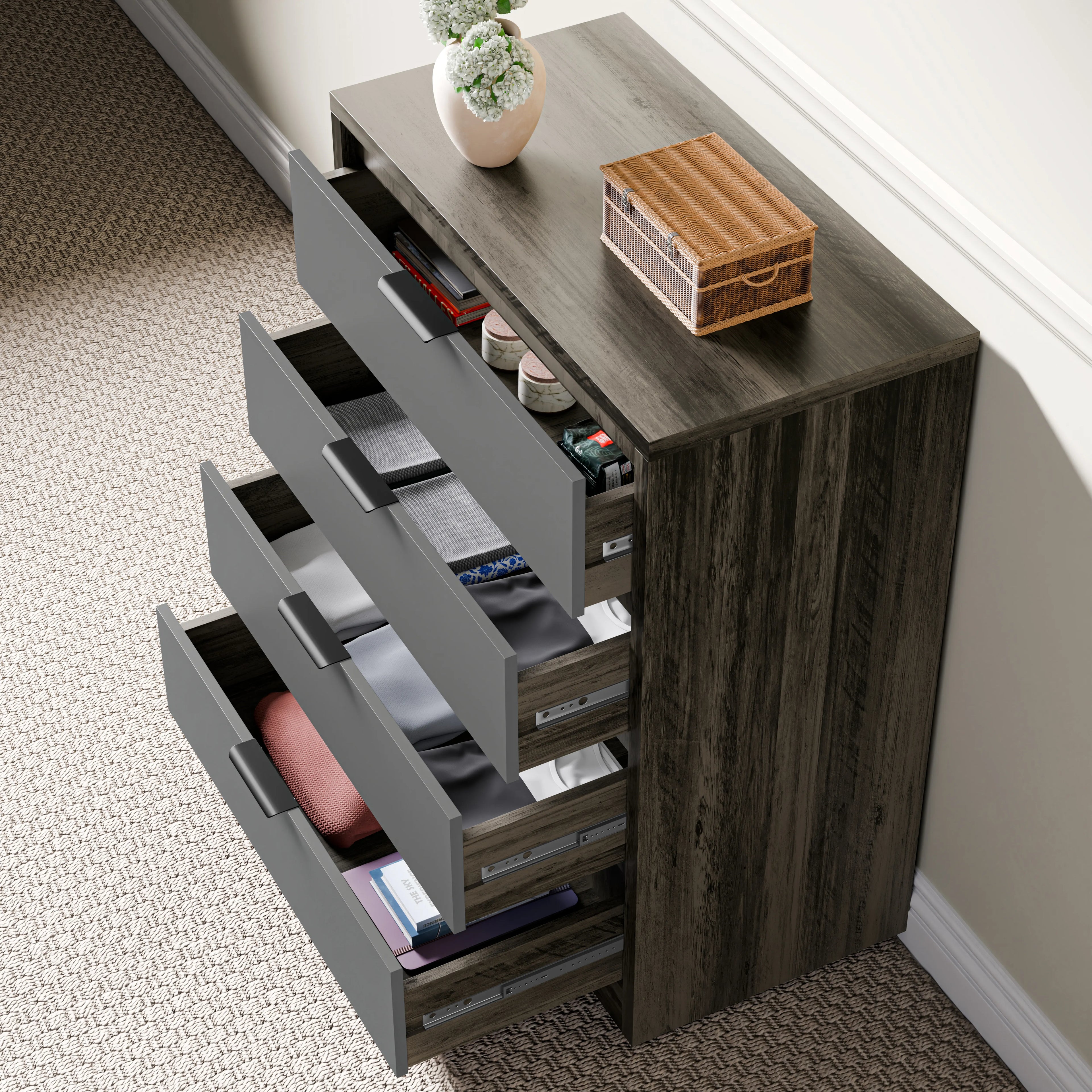 Skova 4 Piece Bedroom Set - Wardrobe and Chest of Drawers