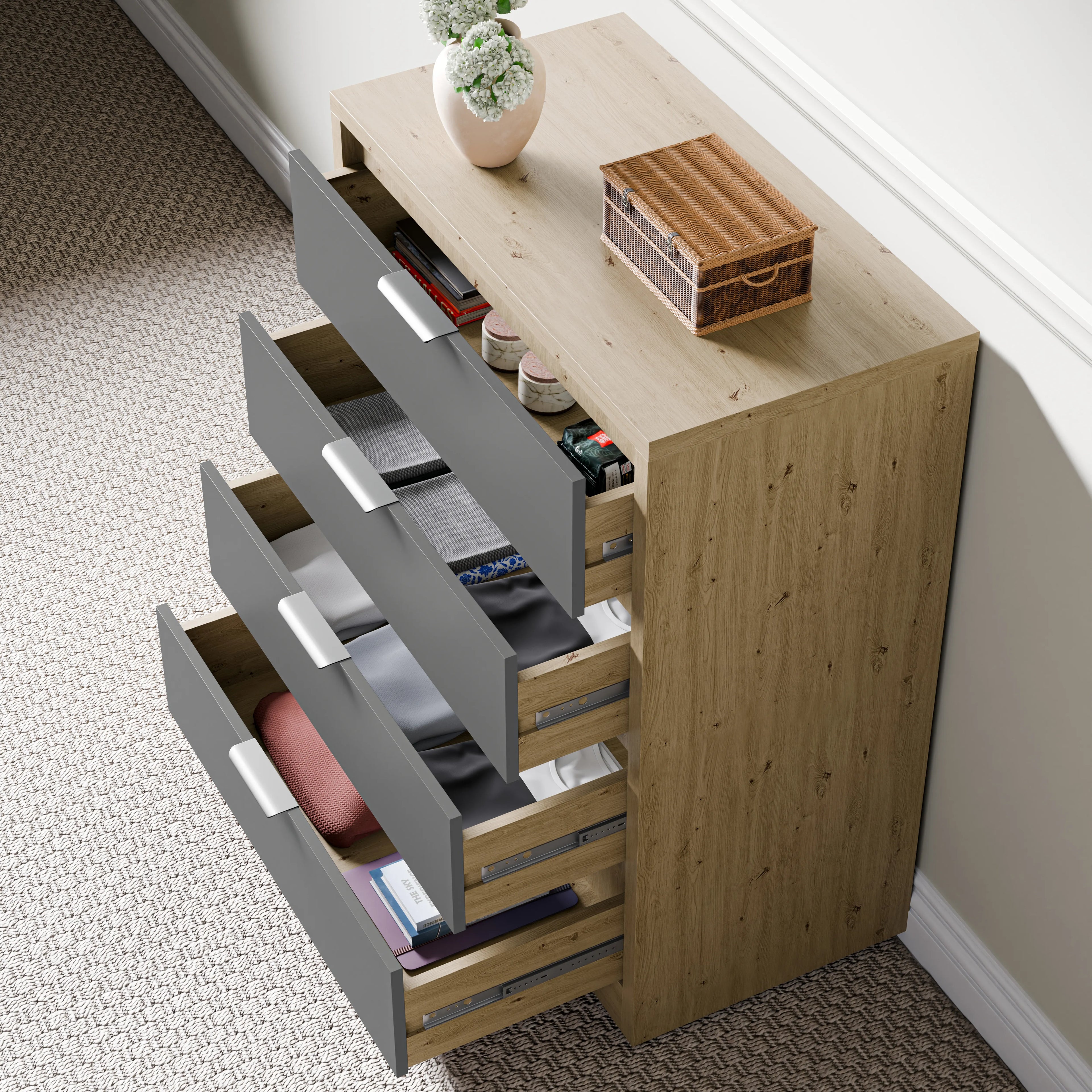 Skova 4 Piece Bedroom Set - Wardrobe and Chest of Drawers