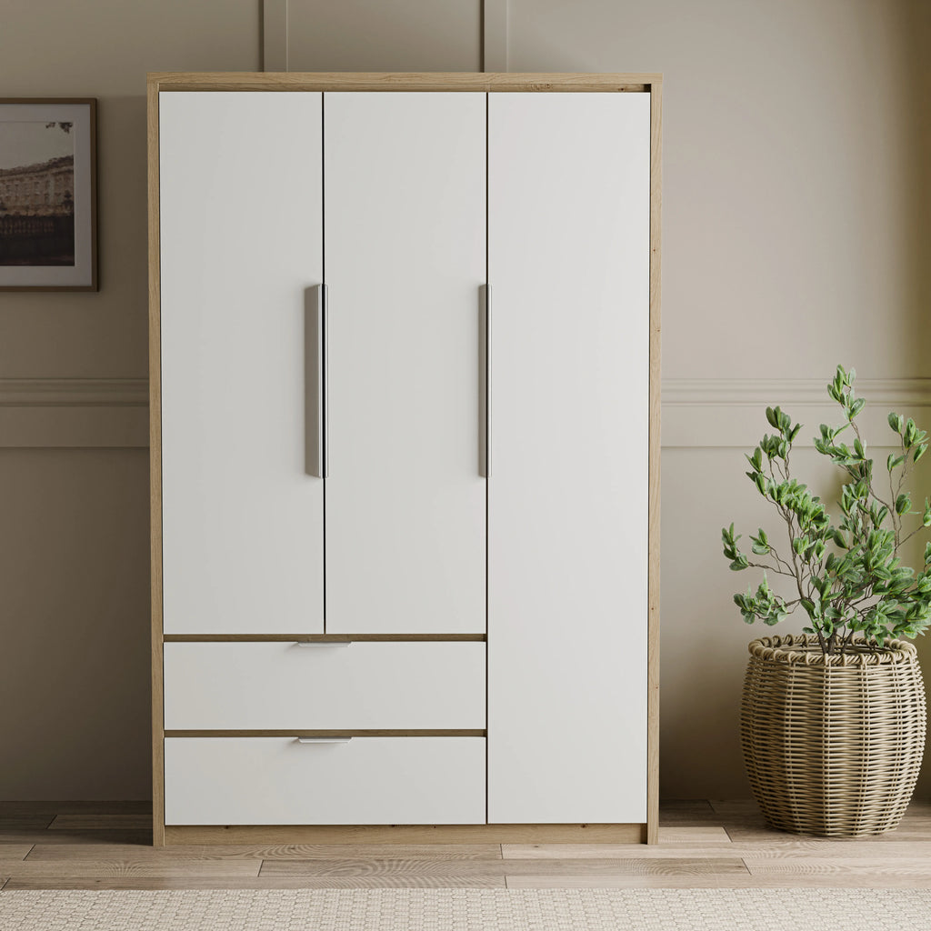 Skova 3 Door Wardrobe with Drawers and Shelves & Clothes Rail