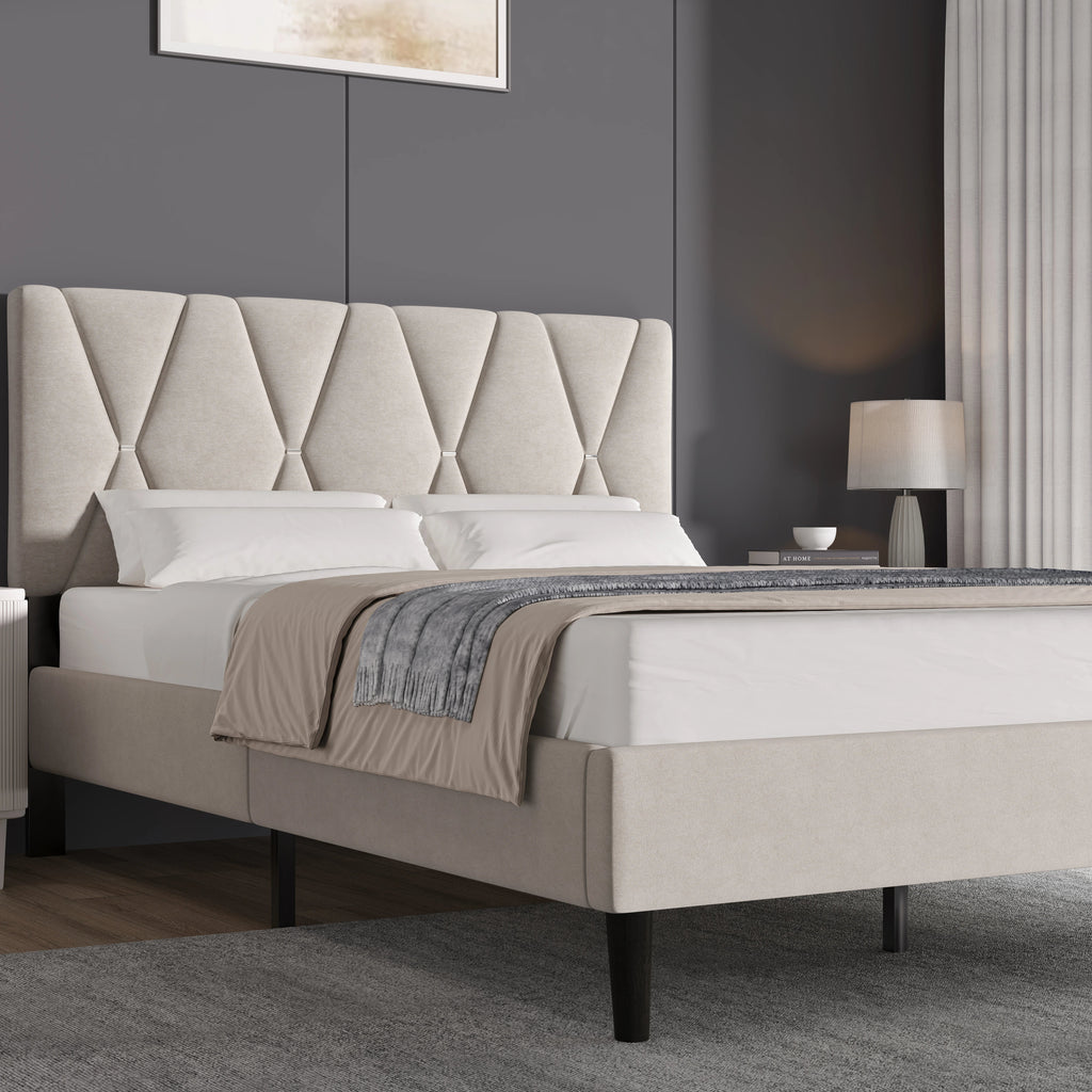Velvet Double Bed Frame with Headboard Upholstered King Size Bed Frame