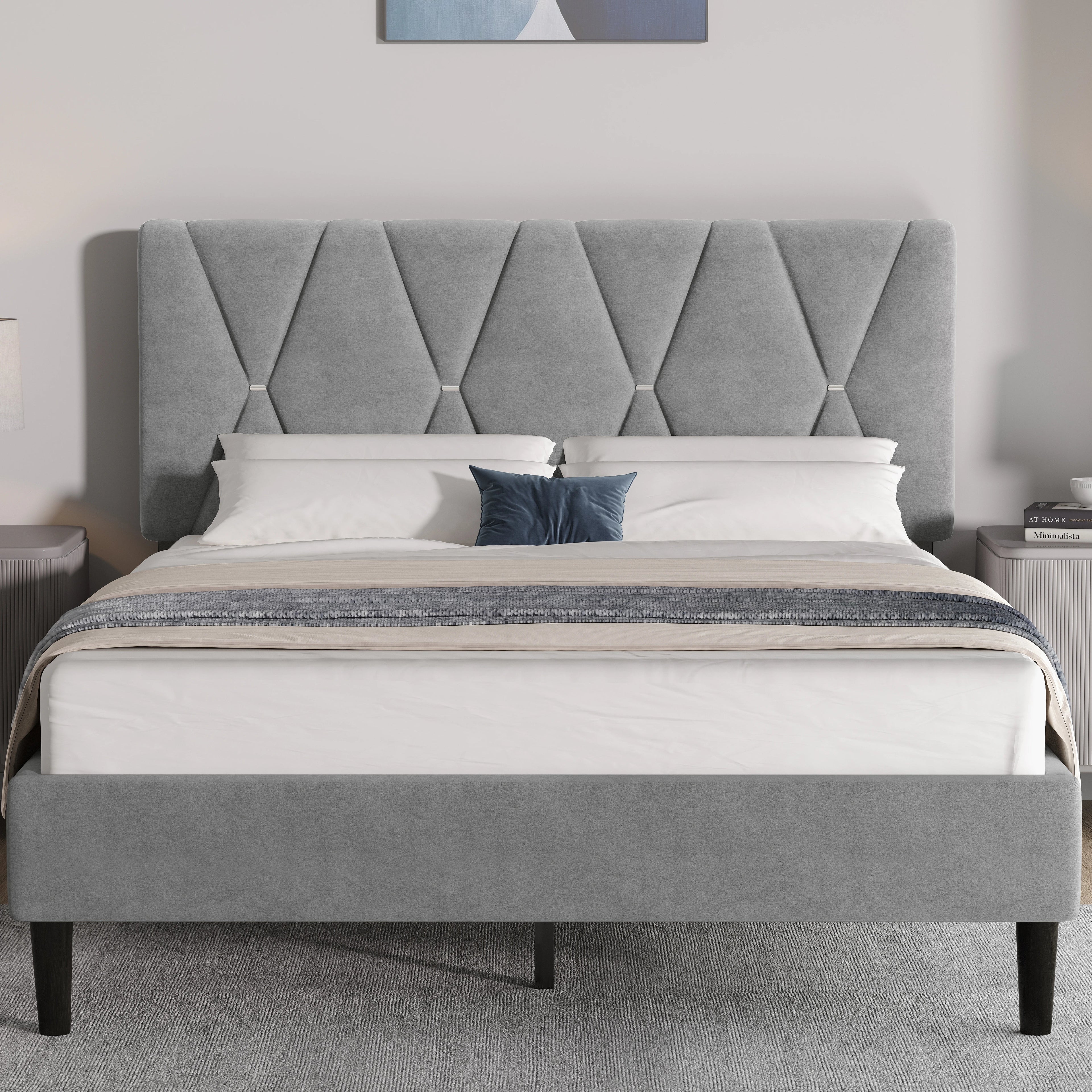 Velvet Double Bed Frame with Headboard Upholstered King Size Bed Frame