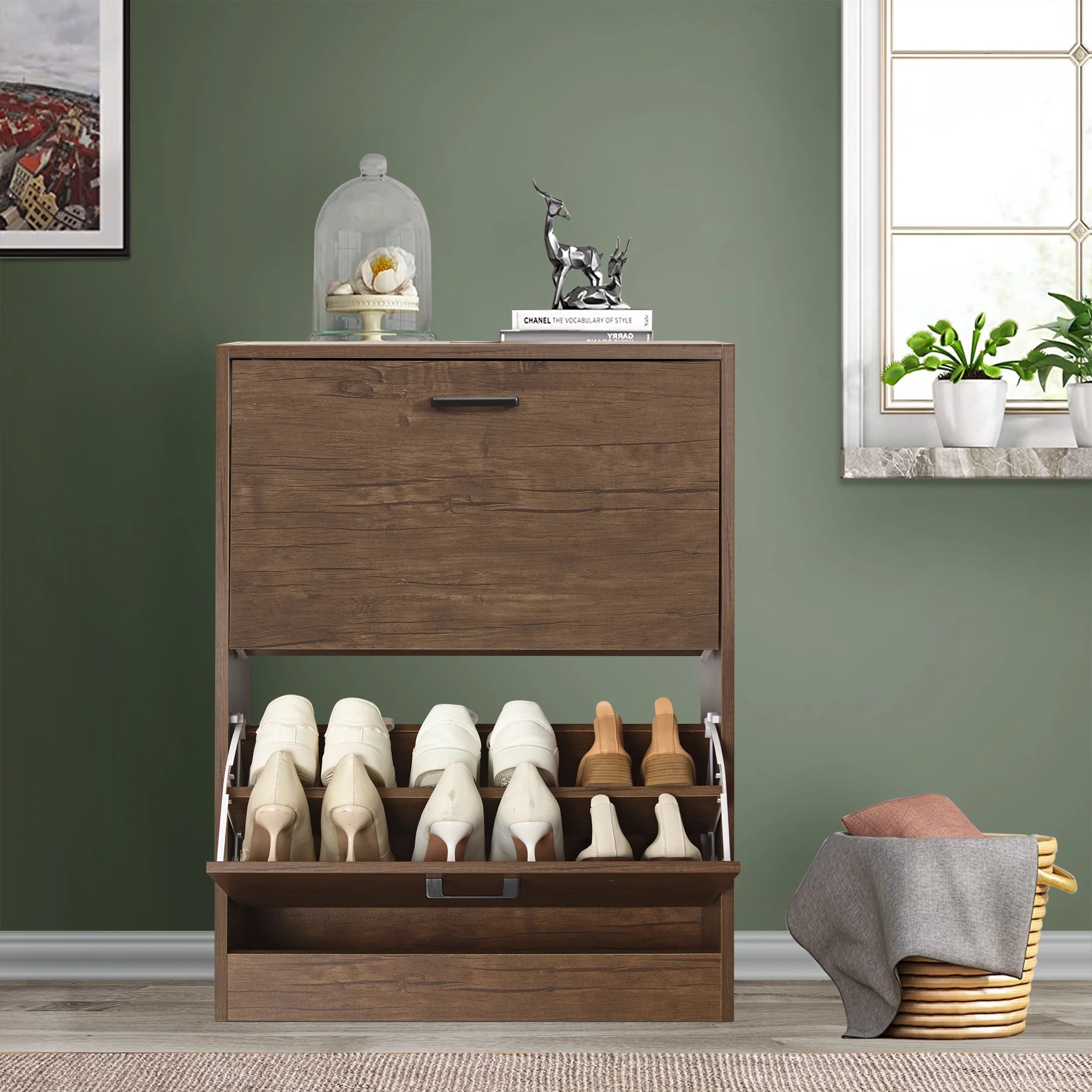 2 Door Slim Shoe Cabinet For Hallway | Small Shoe Storage