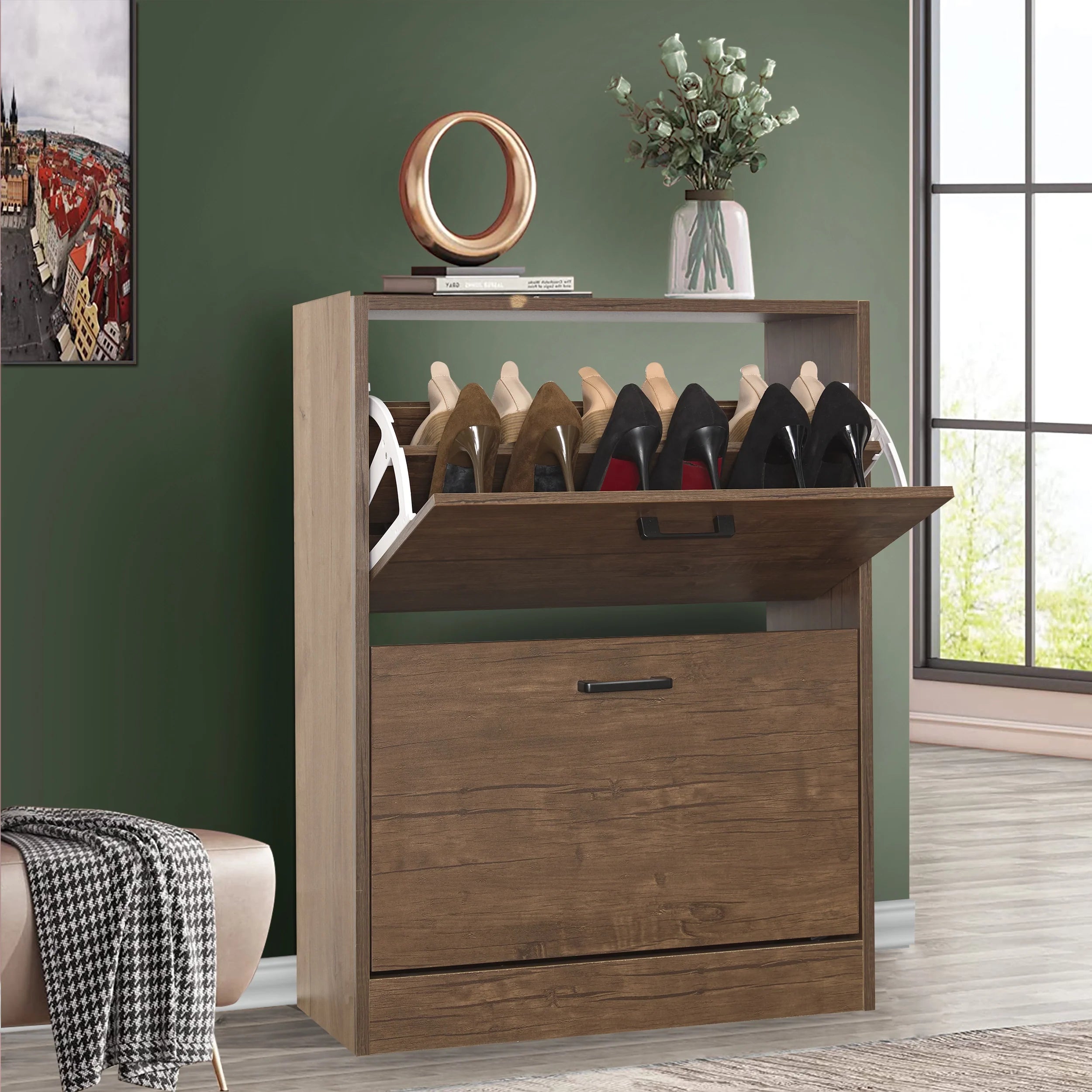 2 Door Slim Shoe Cabinet For Hallway | Small Shoe Storage